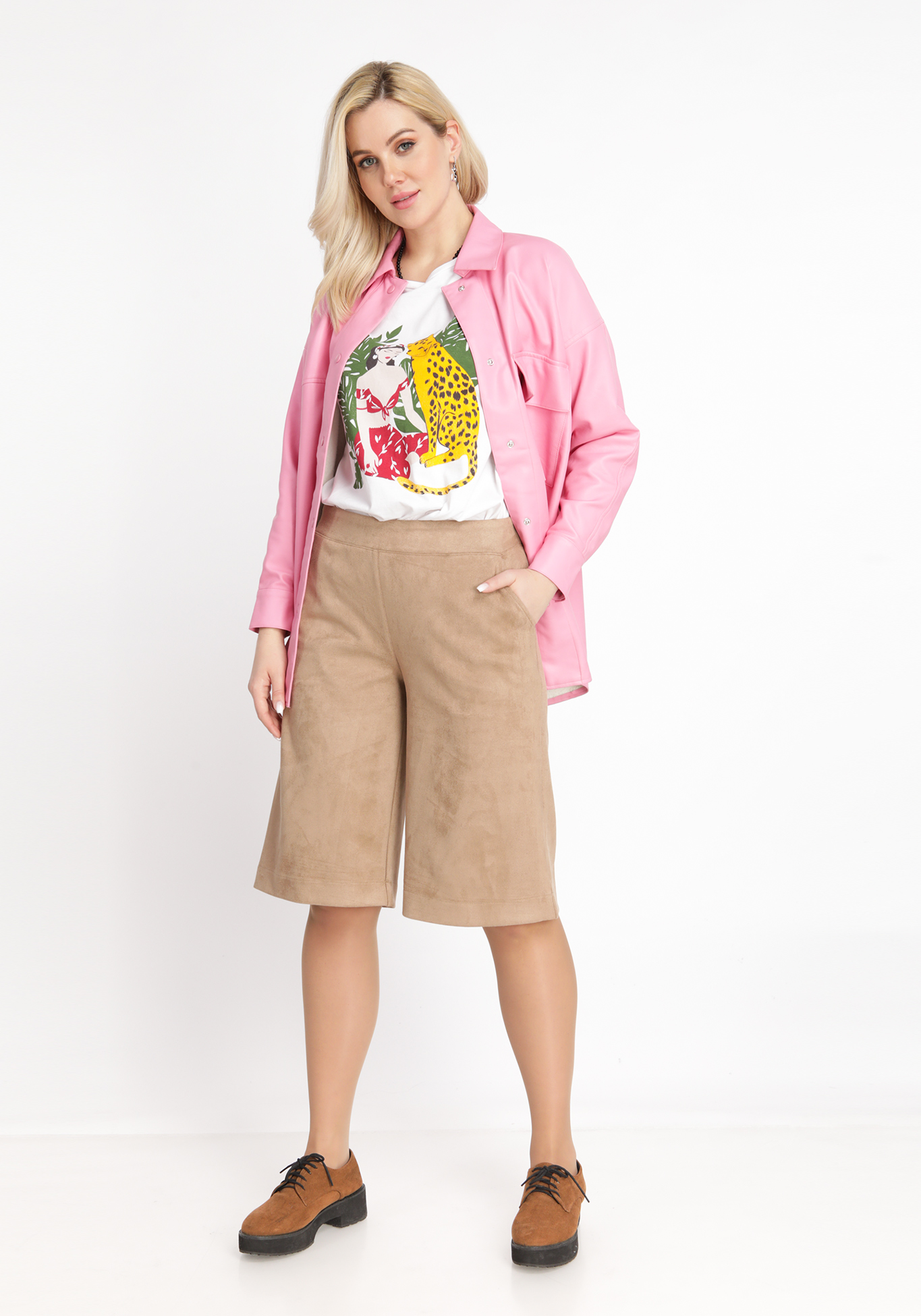 Шорты женские ниже колена из эко-замши Star Fashion, размер 50, цвет бежевый - фото 3