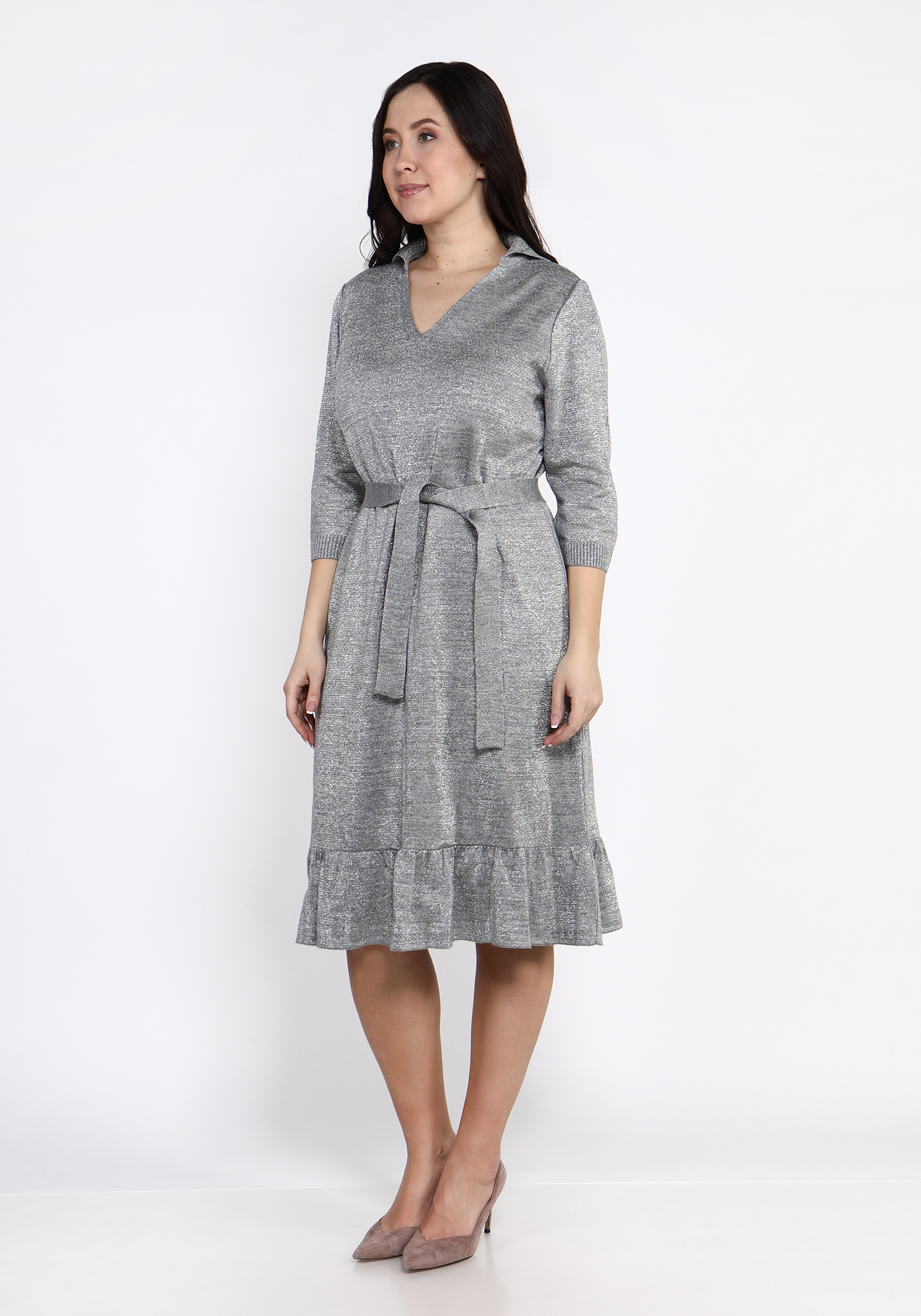 Платье с отложным воротником и воланом Vivawool, размер 50, цвет серый - фото 3