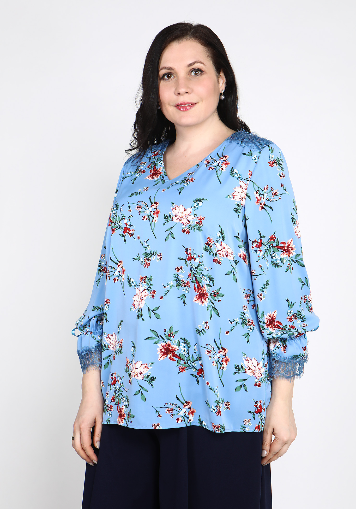 Блуза с длинным рукавом и цветочным принтом Bianka Modeno, размер 50 - фото 1