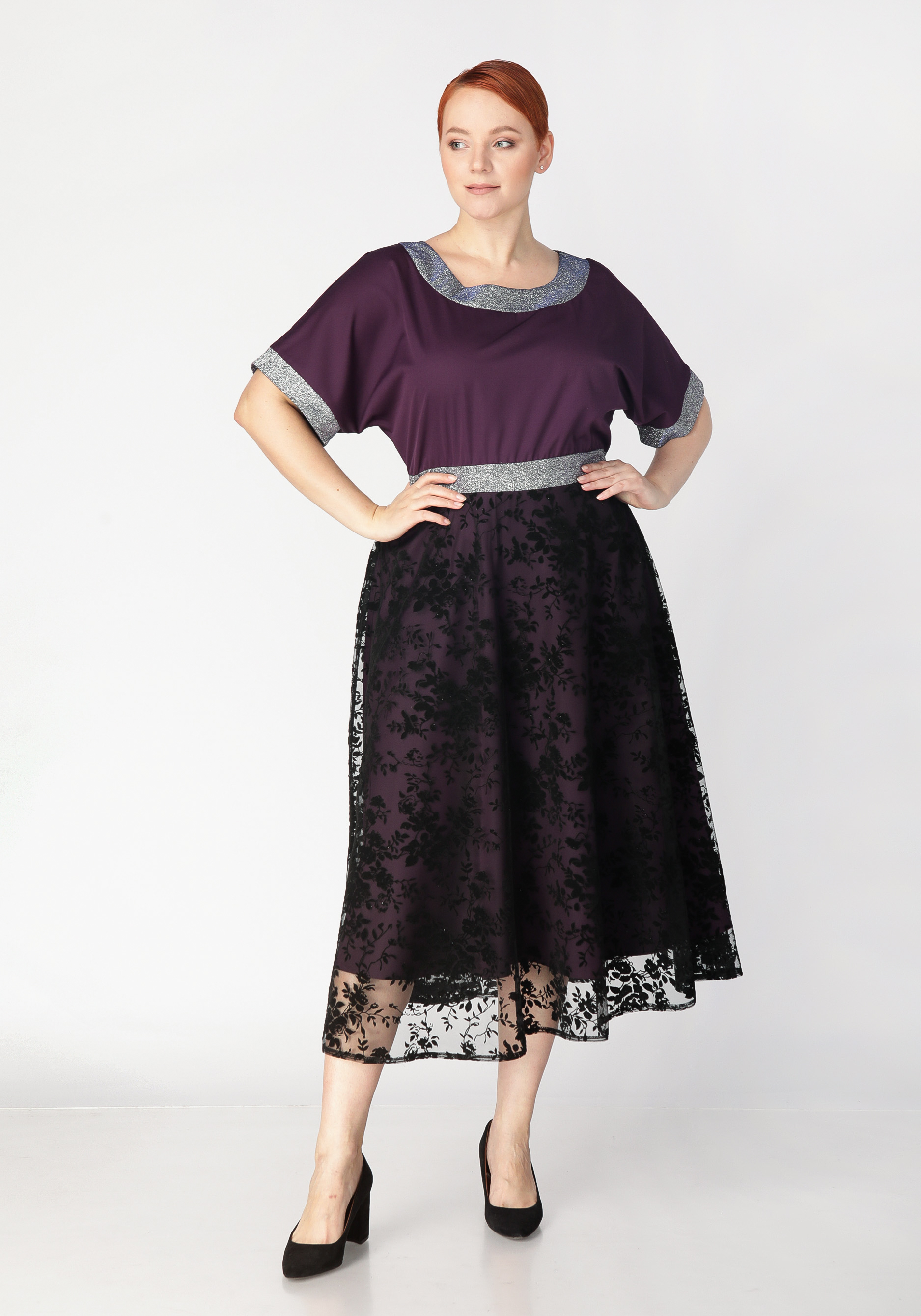 Платье с объемным принтом Mio Imperatrice, цвет баклажановый, размер 54 - фото 1