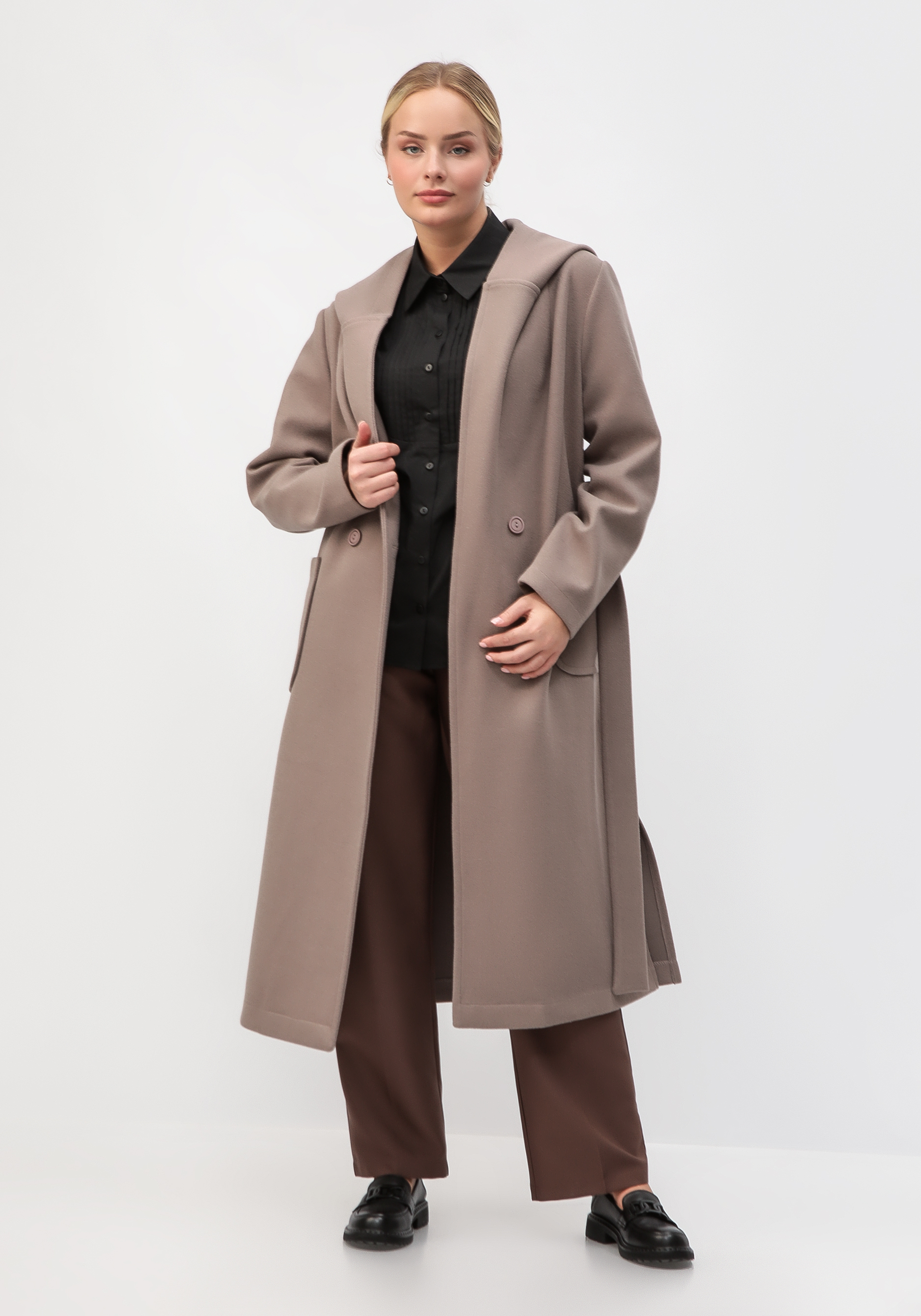 Пальто свободного кроя на поясе VeraVo, цвет коричневый, размер 50 - фото 9