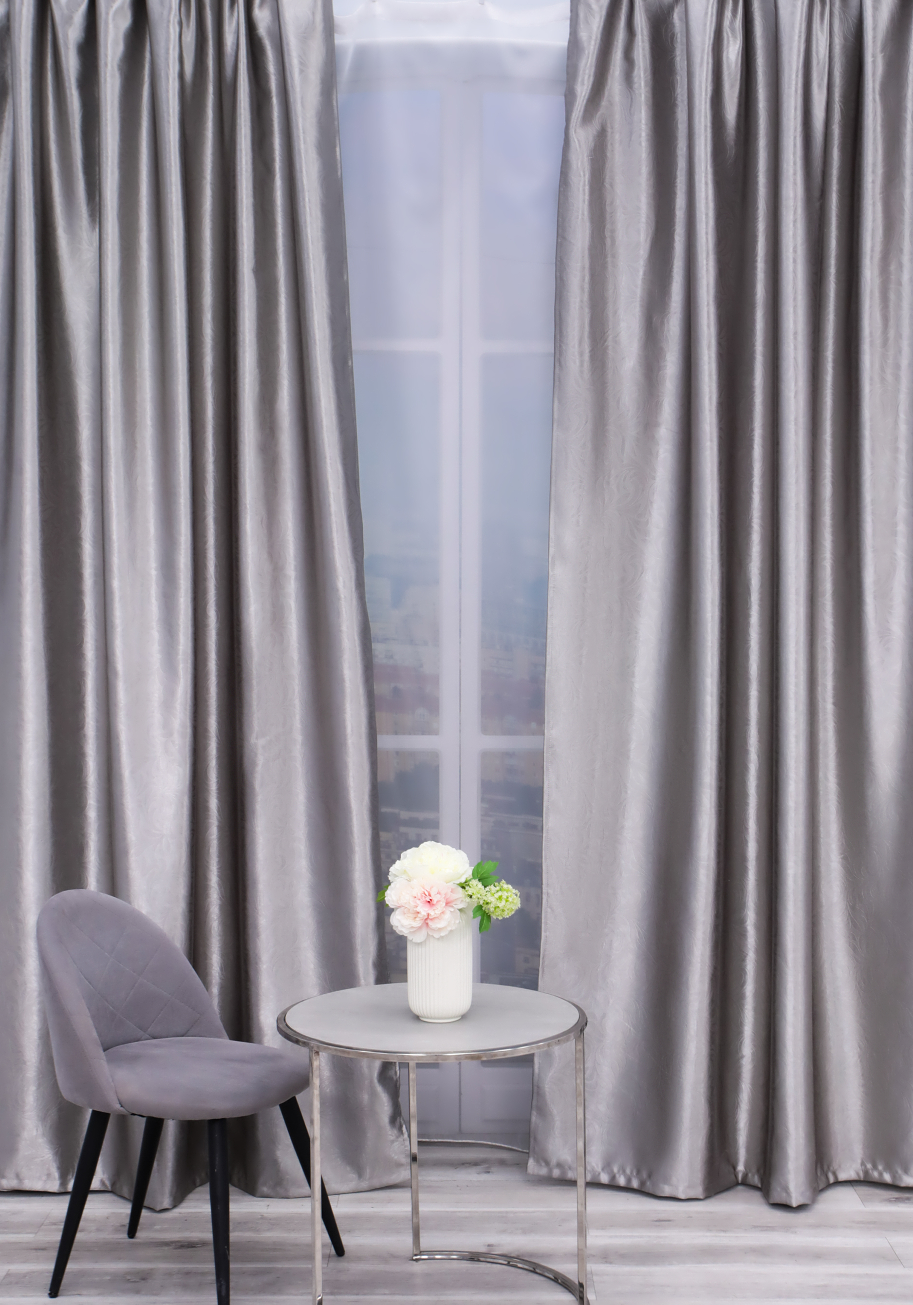 Комплект портьер "Атласный блеск", цвет серый, размер 150*270 - фото 1