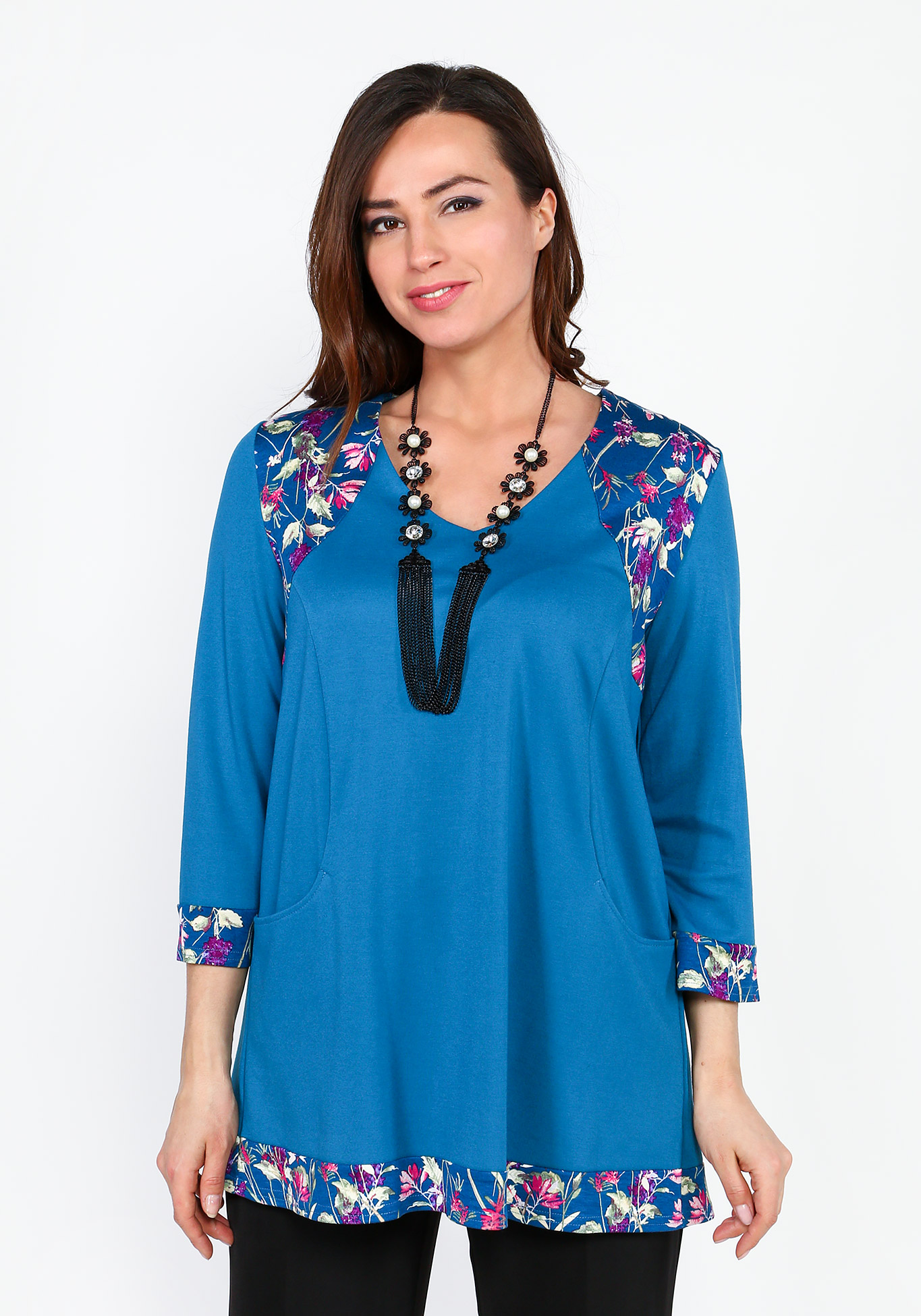 Блуза с карманами и цветочными вставками Lavira, размер 50 - фото 9