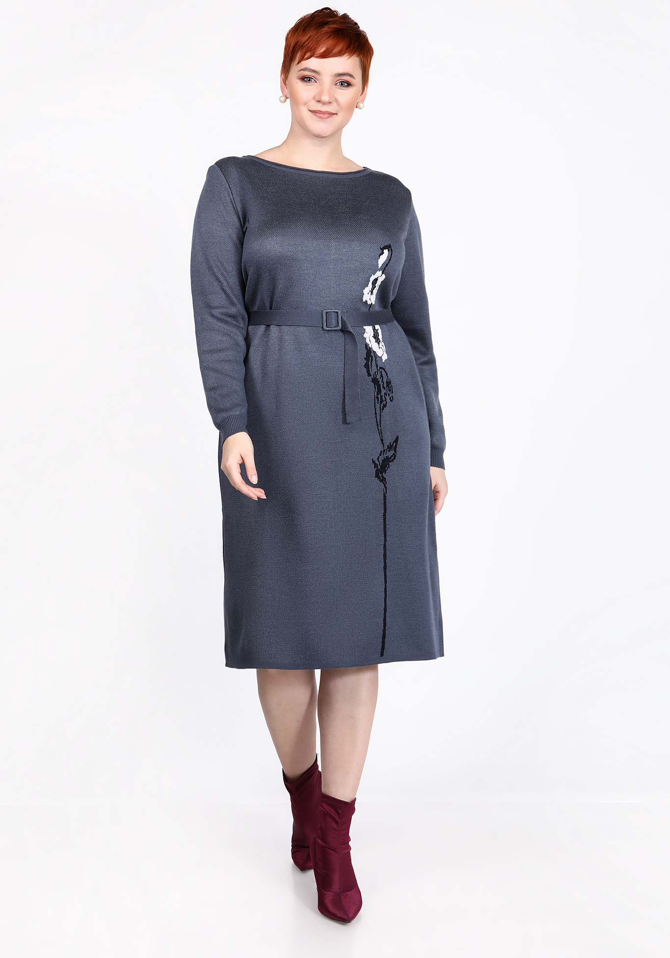 Платье с вырезом "лодочка" и поясом Vivawool, размер 48, цвет черный - фото 1