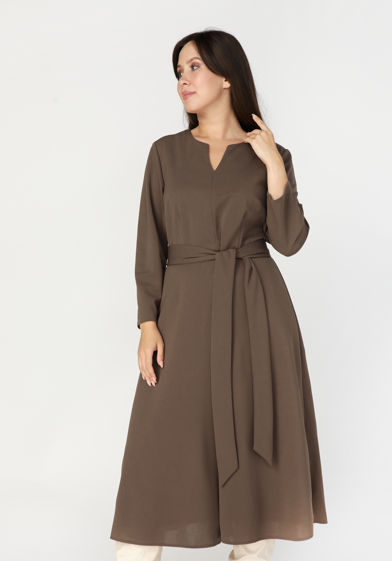 Платье с плиссированной вставкой Mio Imperatrice, цвет коричневый, размер 52 - фото 2