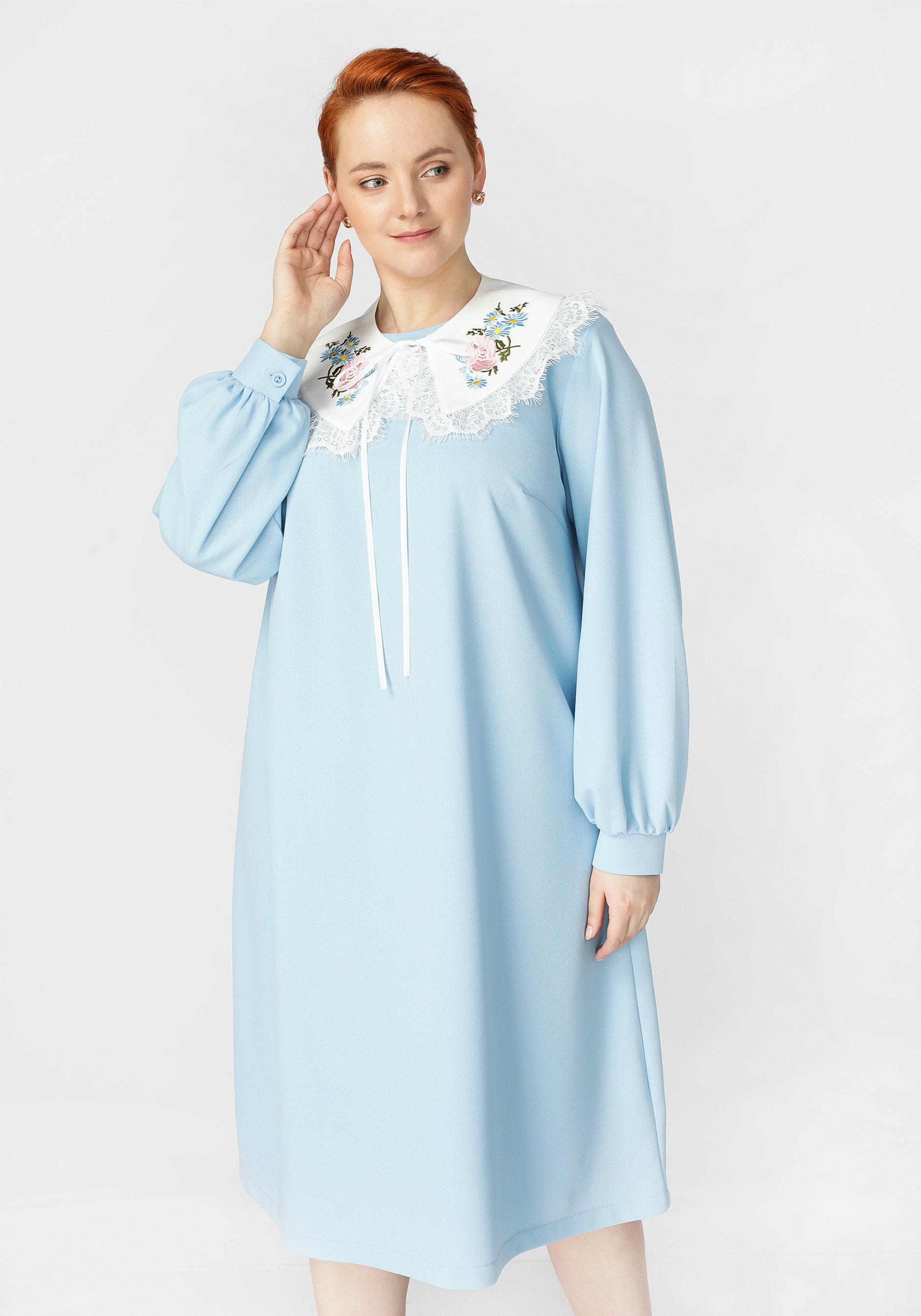 Платье миди со съемным воротником Bianka Modeno, размер 50, цвет голубой - фото 1