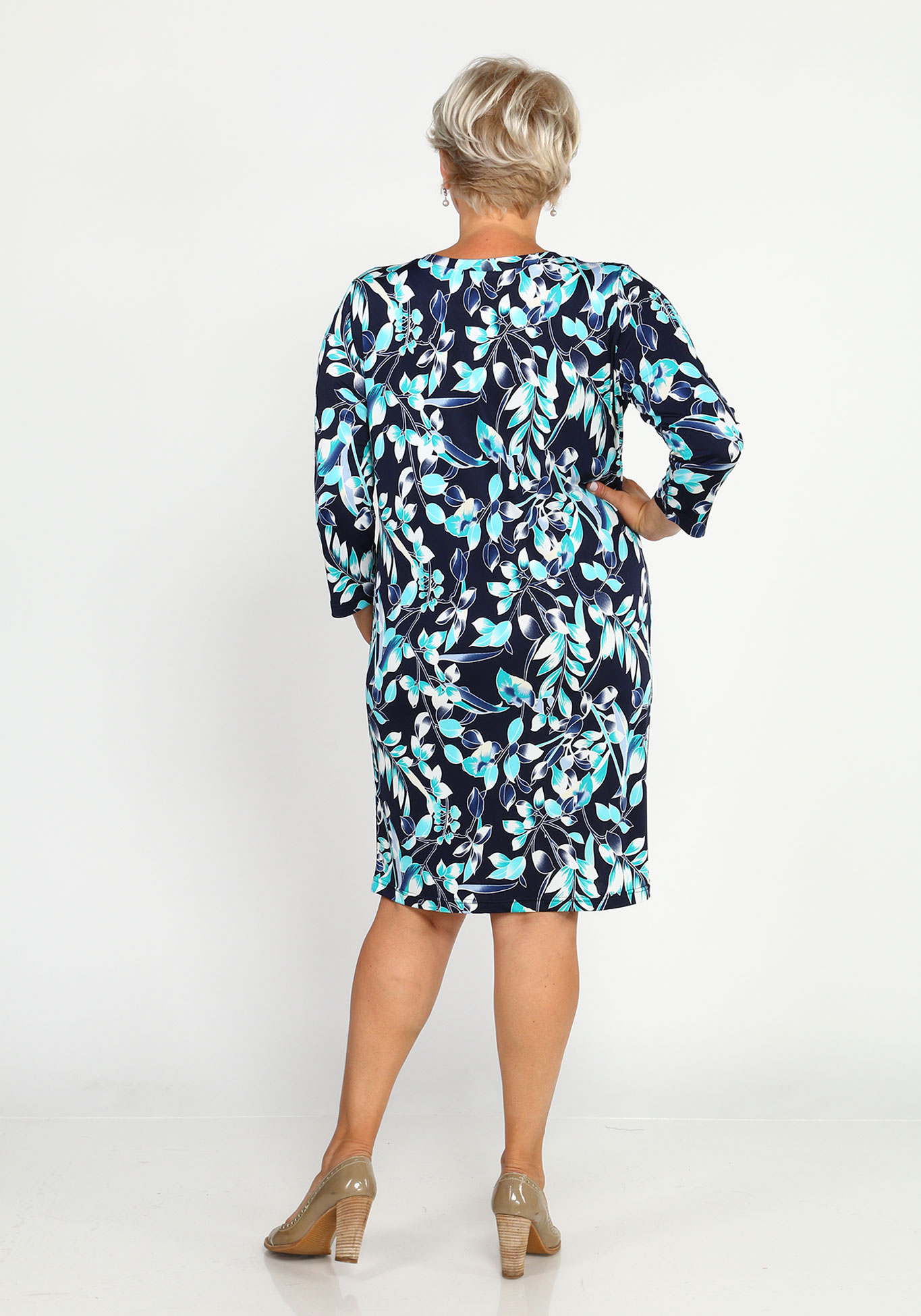 Платье-приталенное с ярким принтом Синель, размер 54, цвет сине-бирюзовый - фото 4