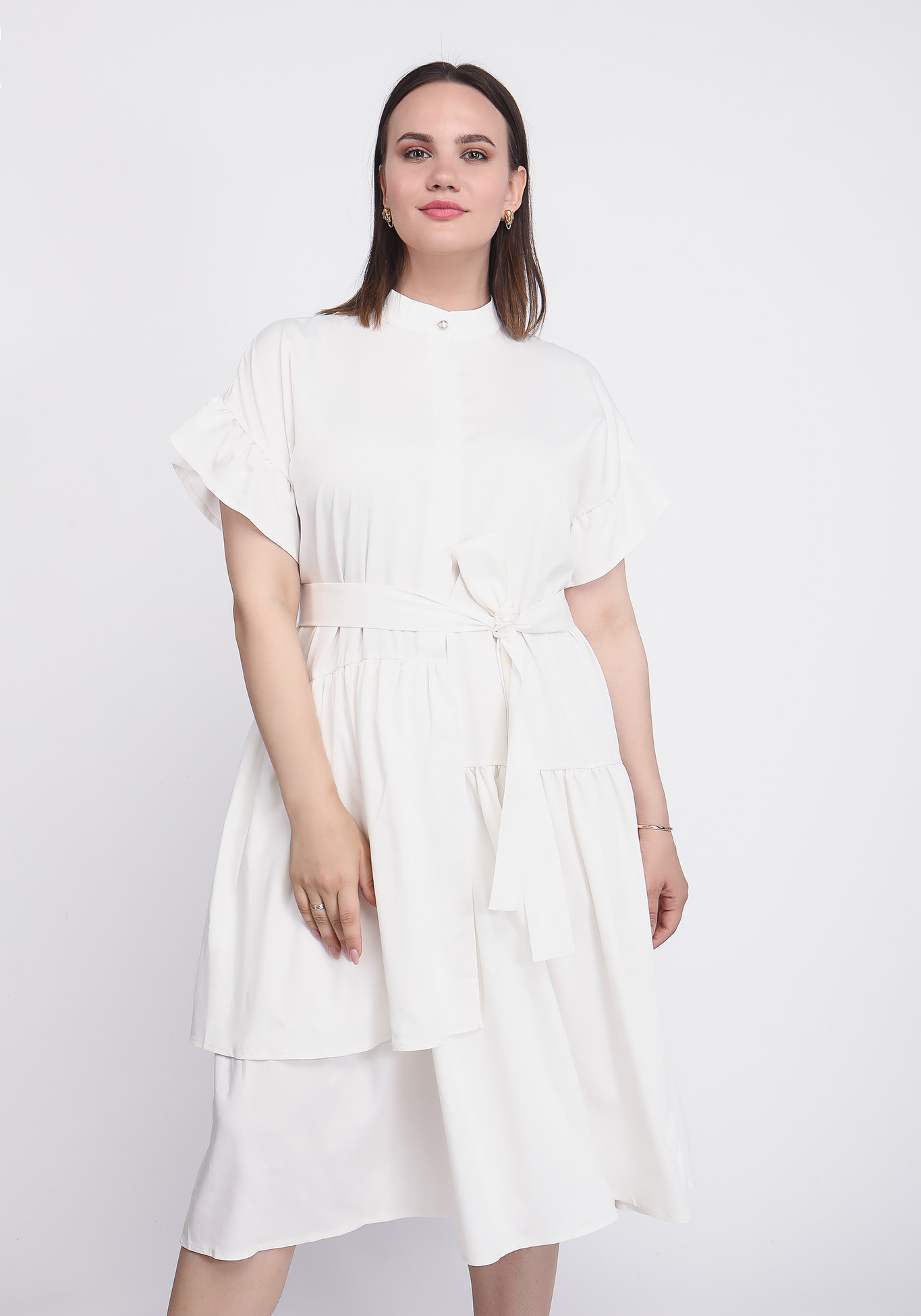 Платье миди с рюшами Polina Romanova, размер 48, цвет белый - фото 2