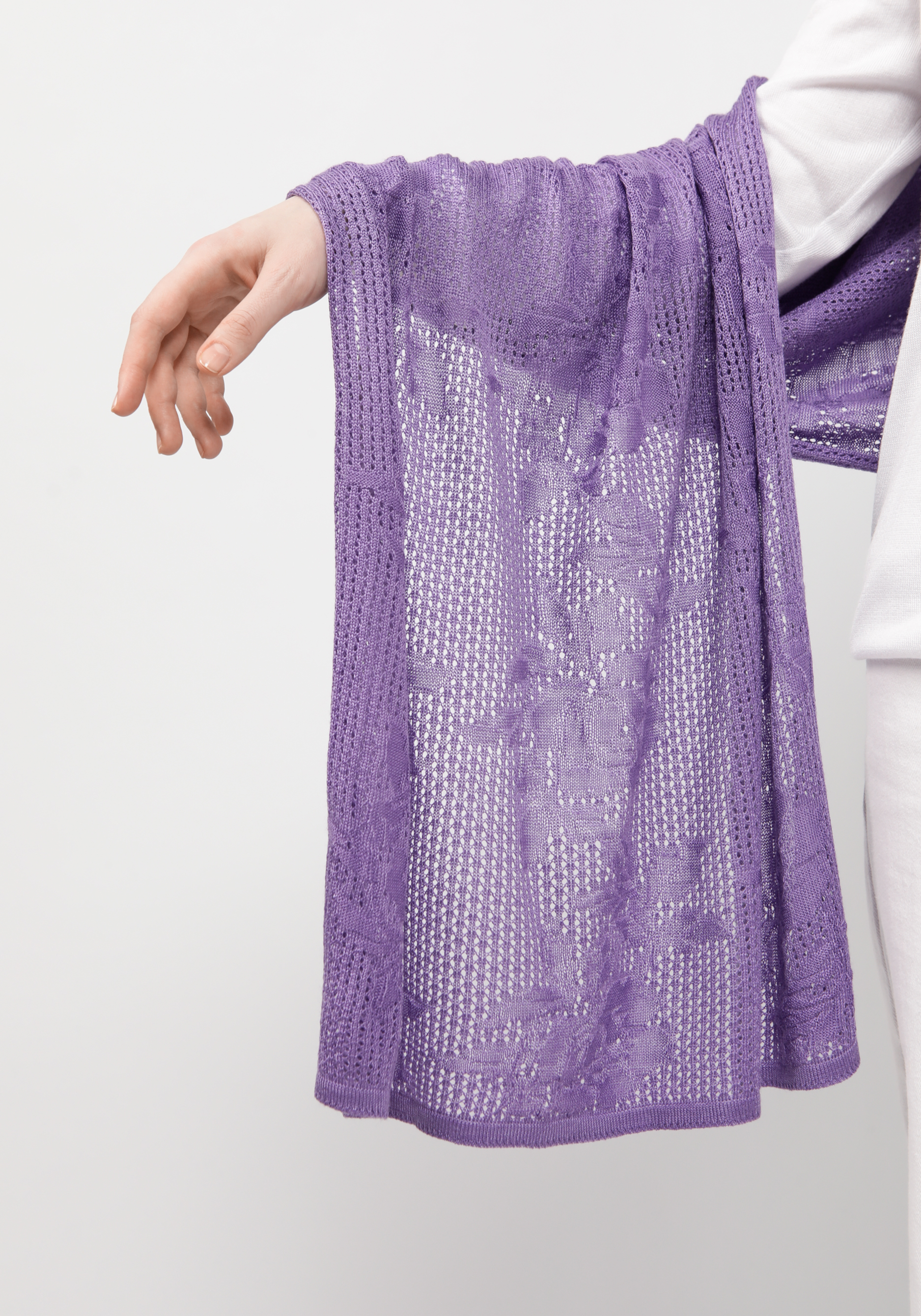 Палантин ажурный из натуральной шерсти Vivawool, цвет фиолетовый, размер единый - фото 4
