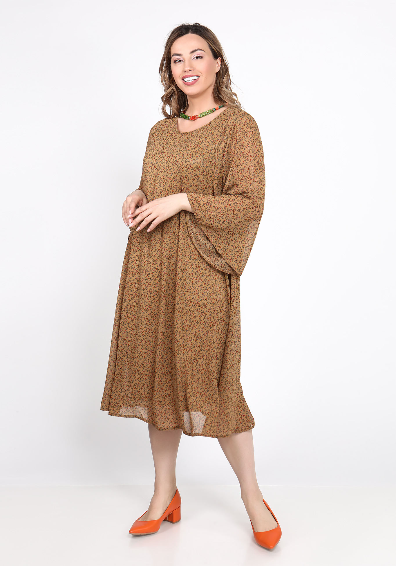 Платье с рукавом 3\4 свободного кроя Bianka Modeno, размер 50, цвет коричневый - фото 2