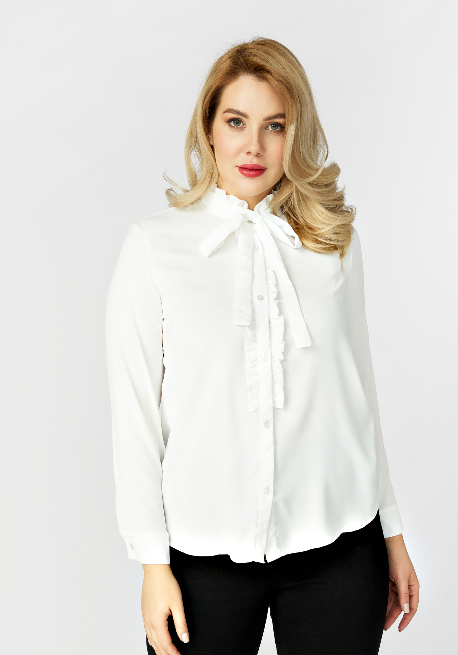 Блуза с длинным рукавом и бантом «Ксения», цвет белый, размер 50 - фото 2