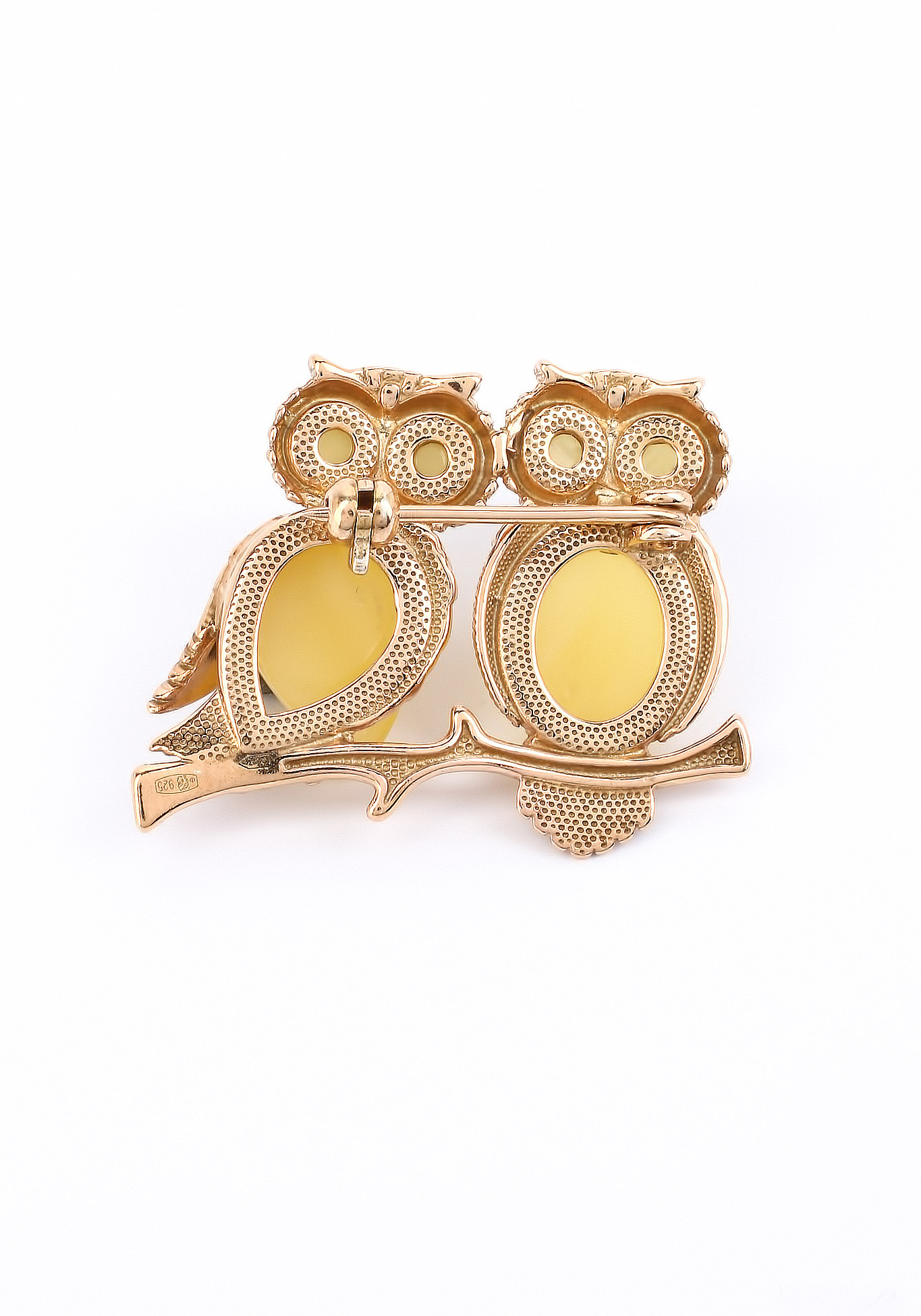 Брошь серебряная "Совушки" Darvin Jewelry, цвет желтый - фото 6