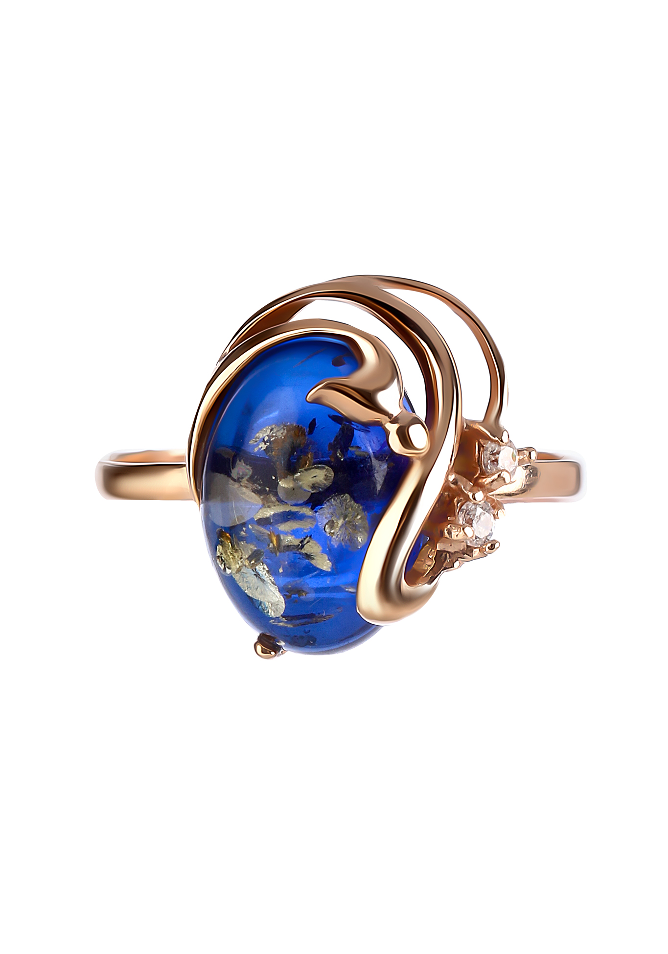 Серебряное кольцо "Синяя птица" Янтарная волна, цвет синий, размер 17 перстень - фото 2