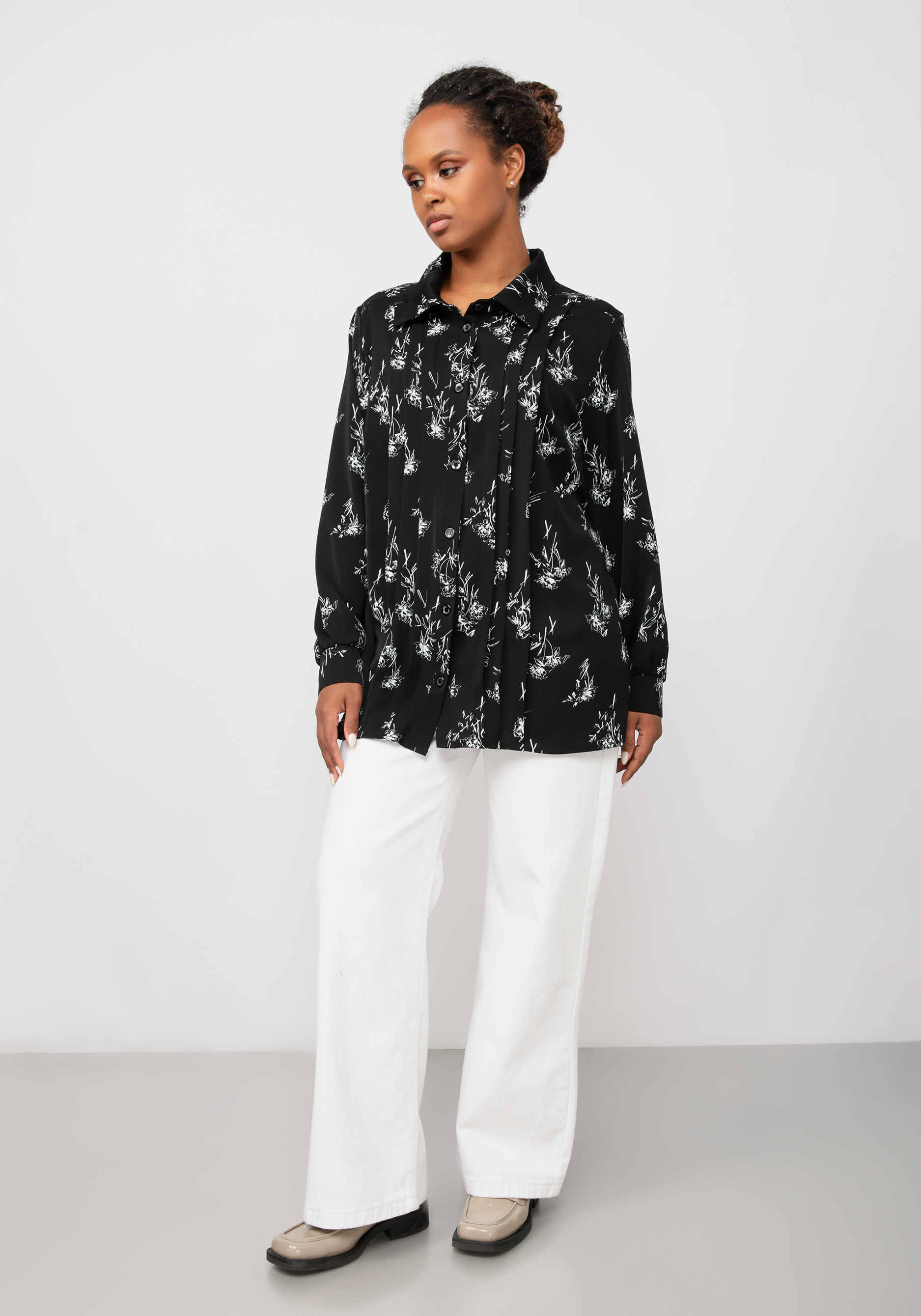 Блуза с принтом спереди на пуговицах Manhattan, размер 52, цвет белый - фото 3
