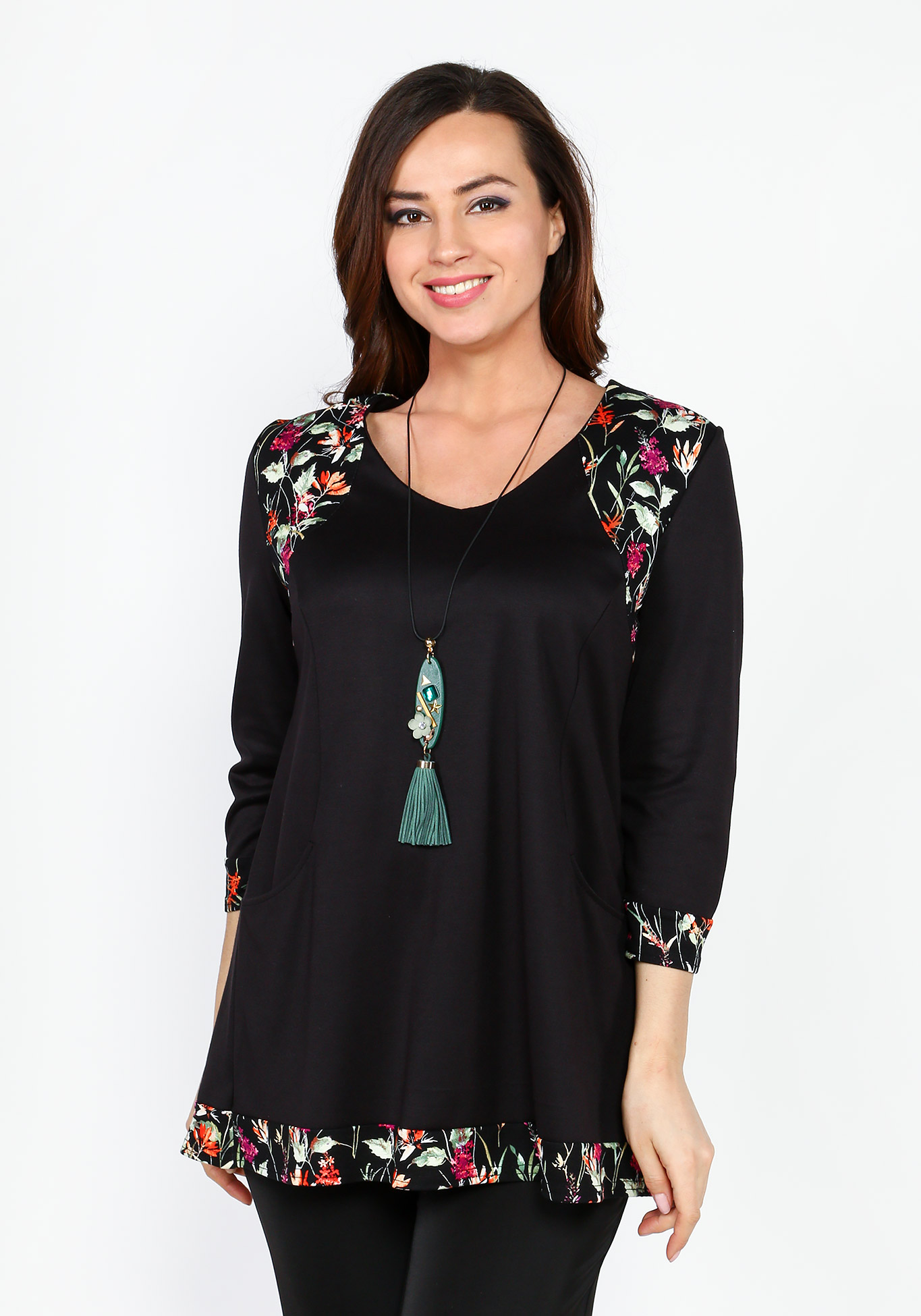 Блуза с карманами и цветочными вставками Lavira, размер 50 - фото 2