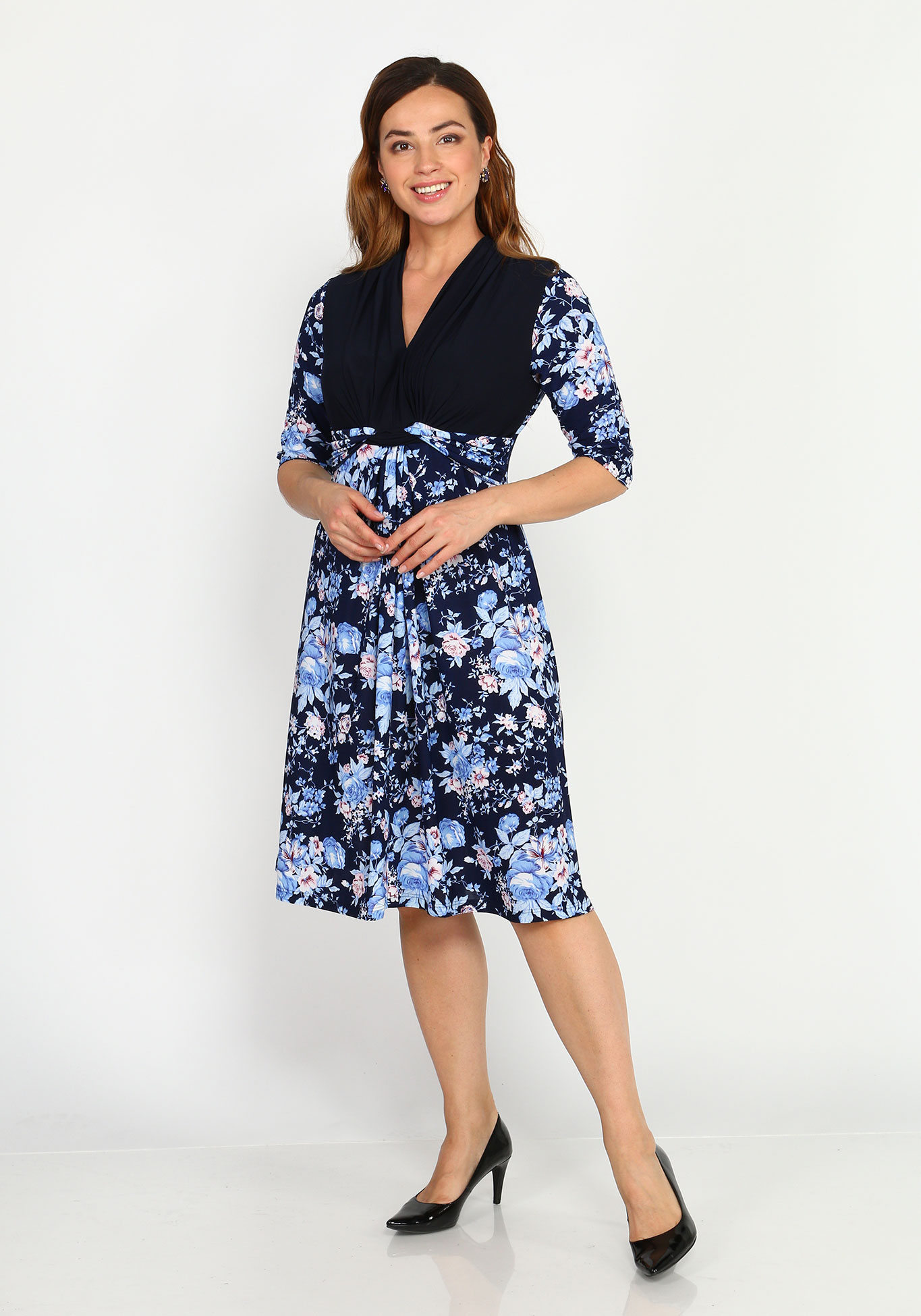 Платье комбинированное с V-образным вырезом OLMIS, размер 50, цвет чёрно-голубой - фото 10