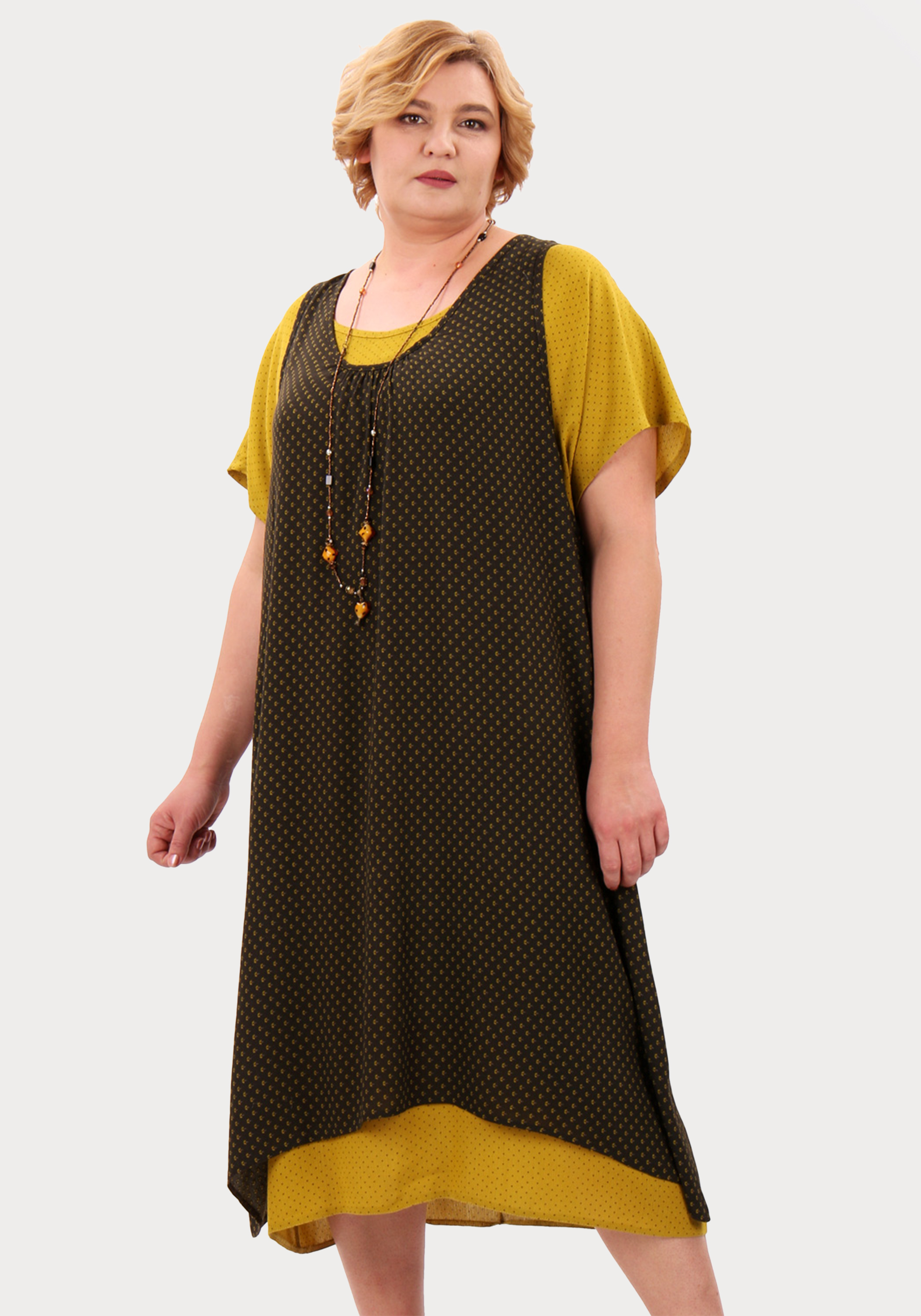 Платье-двойка свободного кроя Синель, размер 66, цвет желтый - фото 1