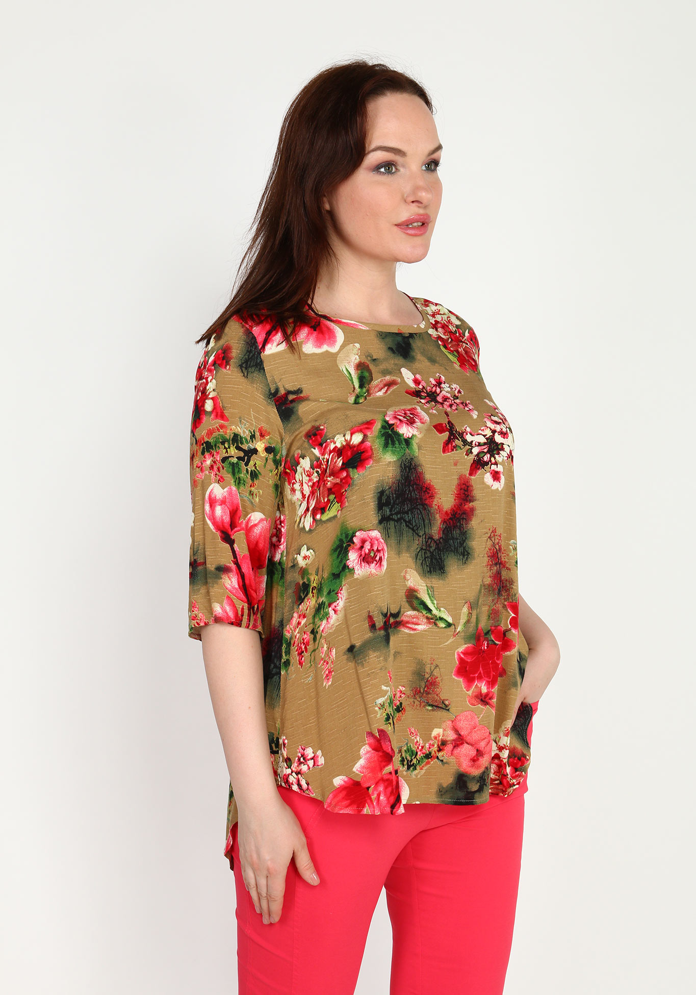 Блуза свободная с удлиненной спинкой Bianka Modeno, размер 54, цвет бежевый - фото 1