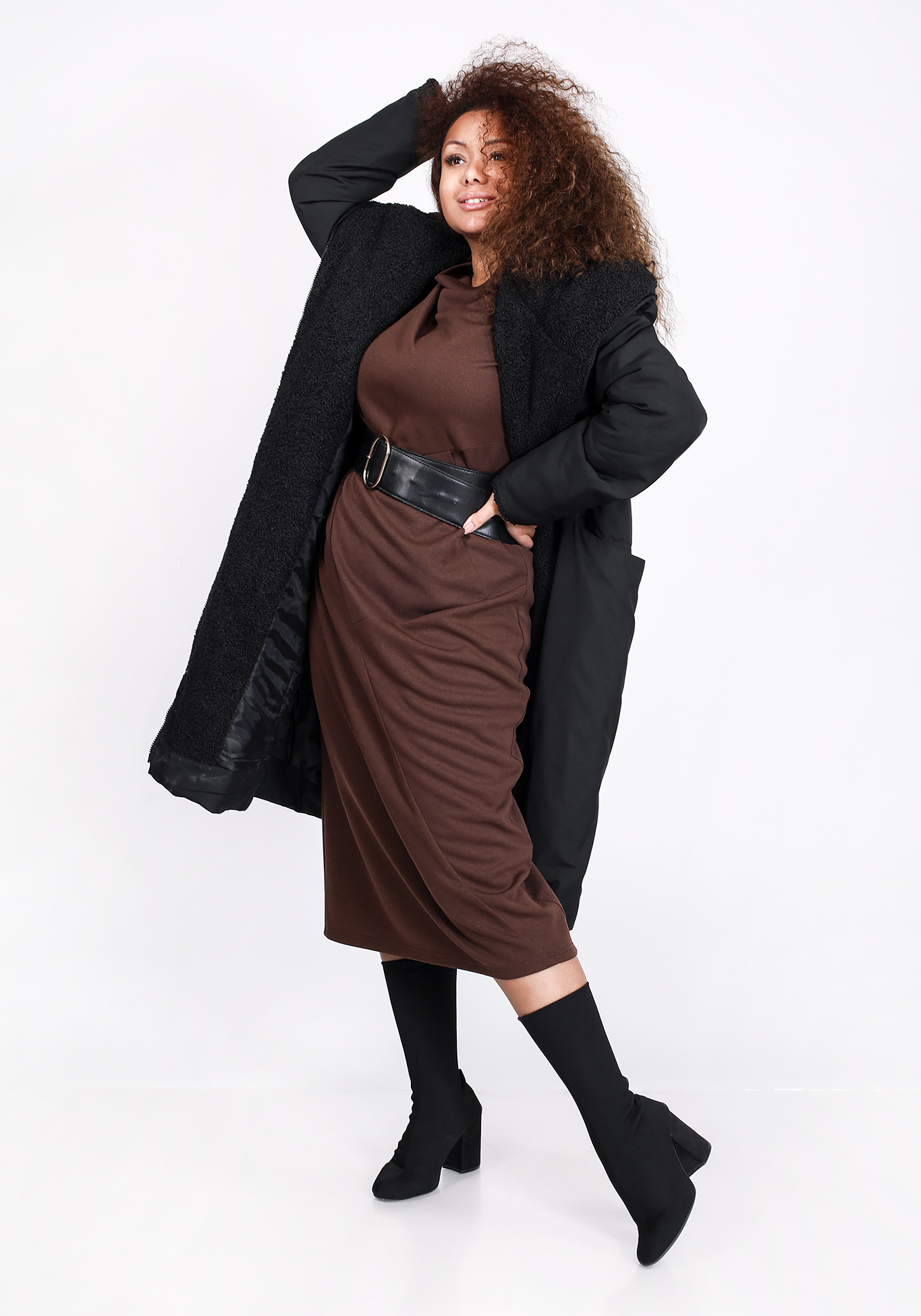 Пальто женское из болоньевой ткани Julia Weber, размер 56, цвет мокко - фото 6