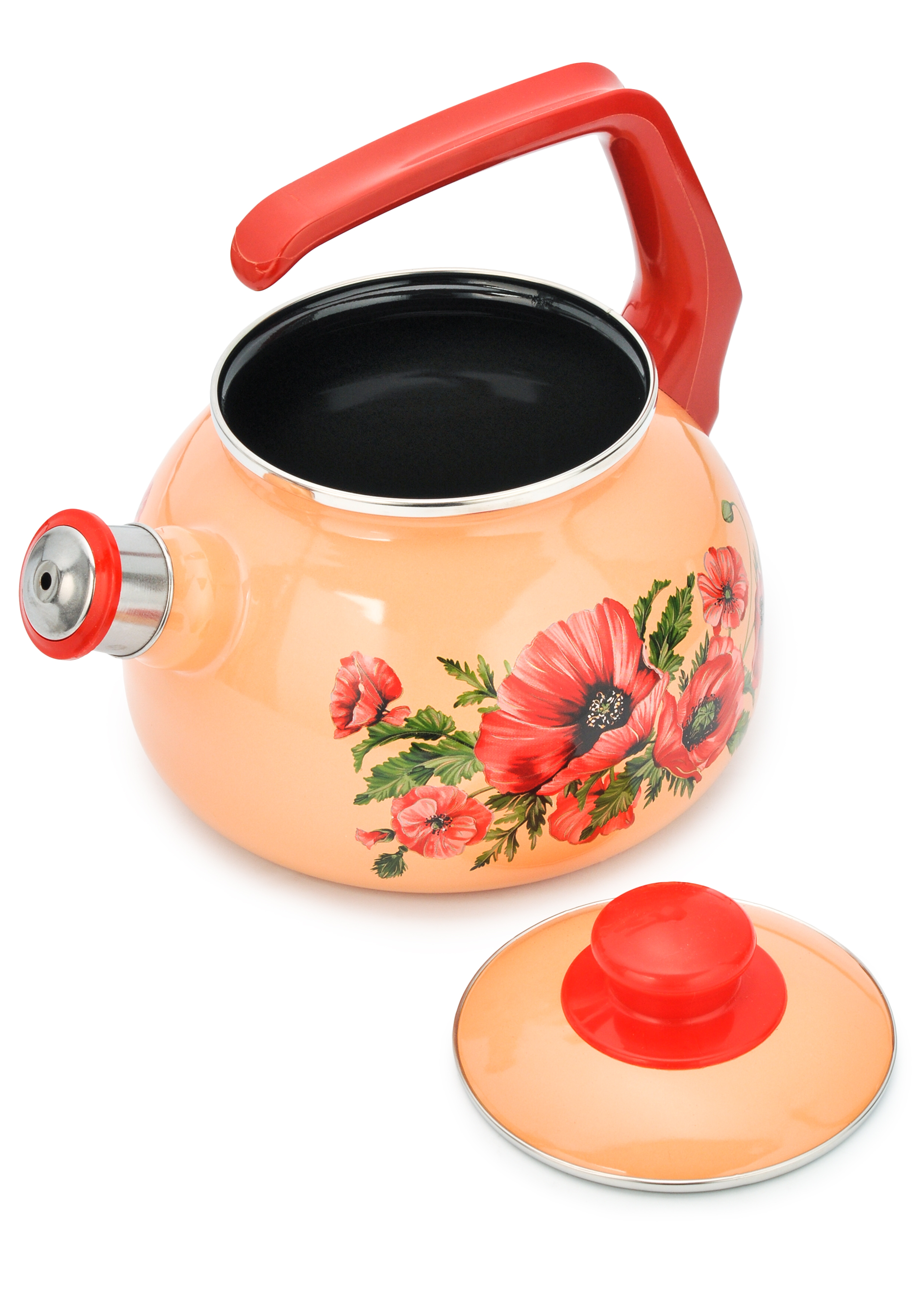 Чайник эмалированный "Маки" со свистком Metrot, цвет оранжевый - фото 2