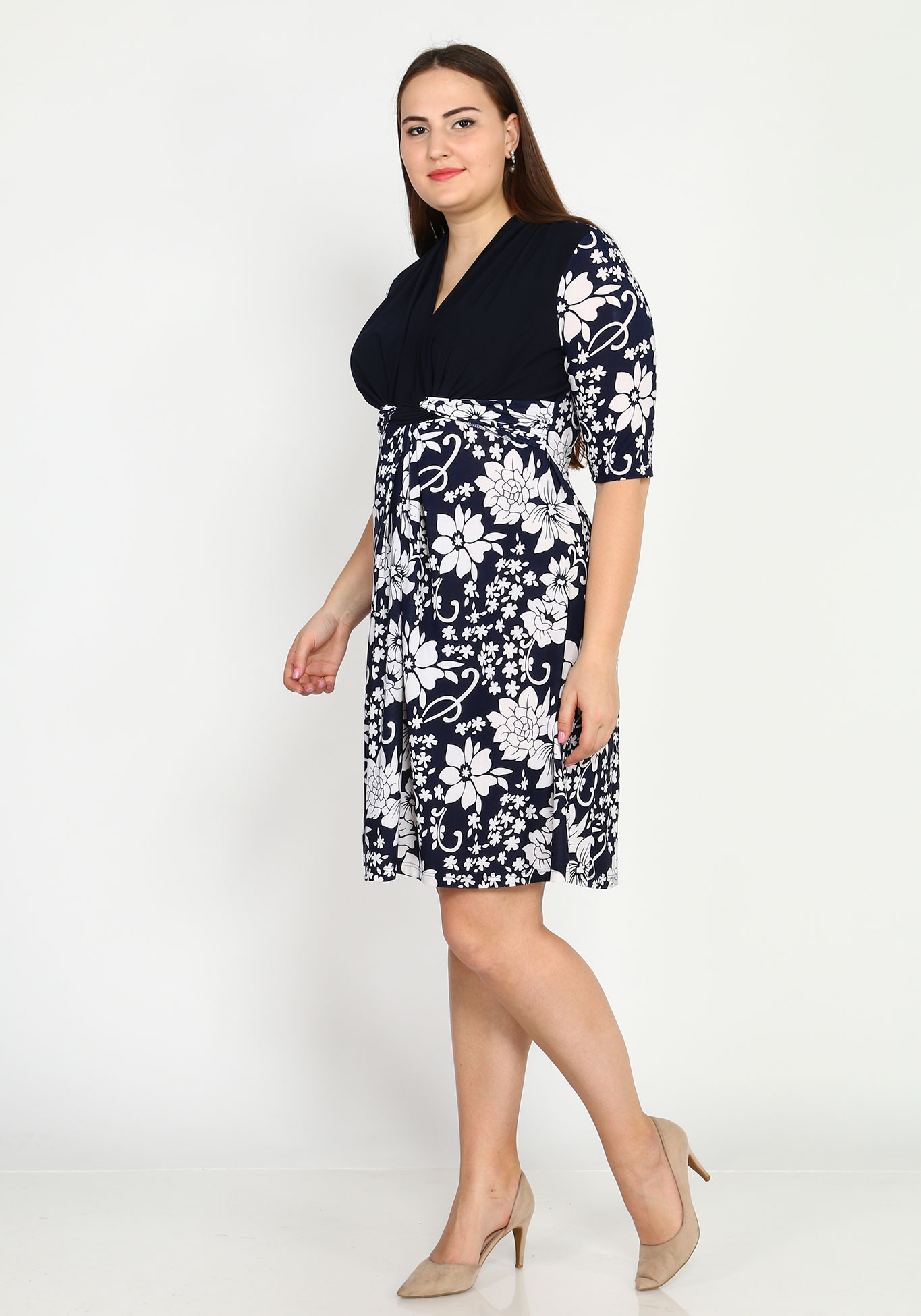 Платье комбинированное с V-образным вырезом OLMIS, размер 50, цвет чёрно-голубой - фото 6