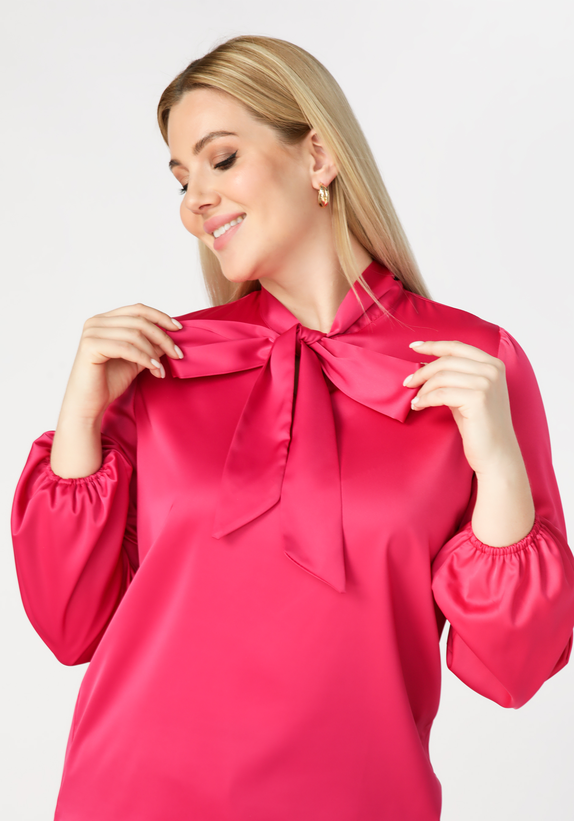 Блуза атласная с бантом VeraVo, цвет бордовый, размер 58 - фото 10