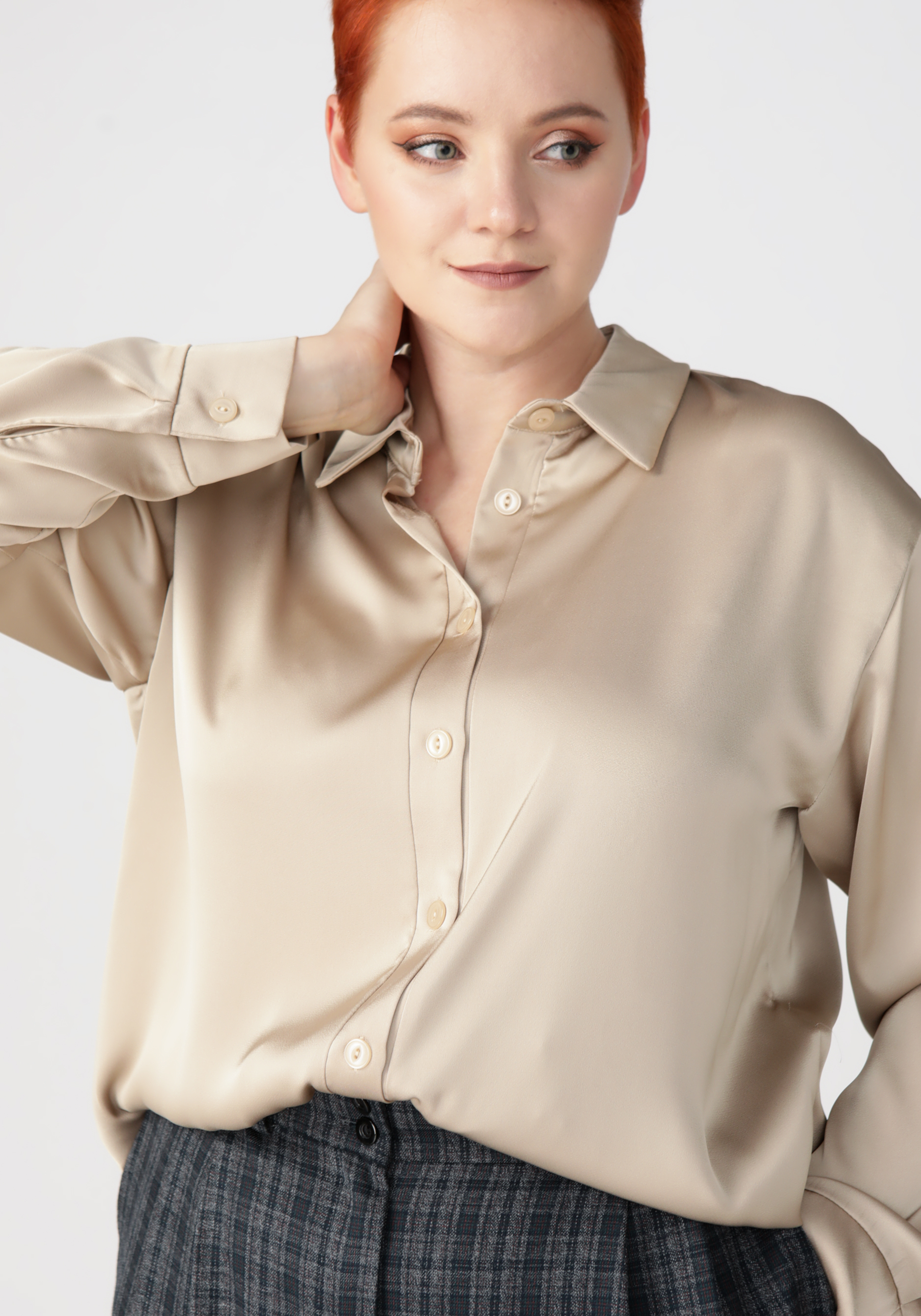 Блуза на пуговицах с рукавом на манжете VeraVo, цвет бежевый, размер 50 - фото 9