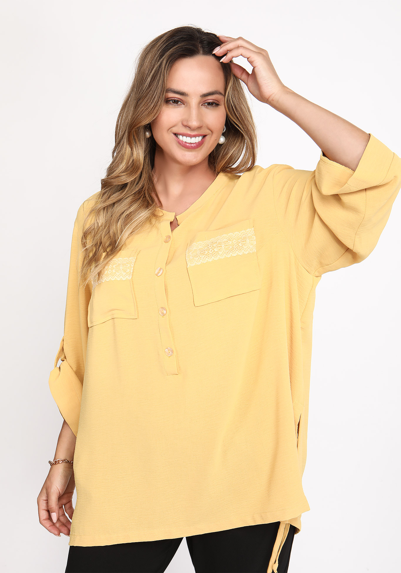 Блуза из жатой вискозы GalaGrosso, размер 50, цвет светло-желтый - фото 1