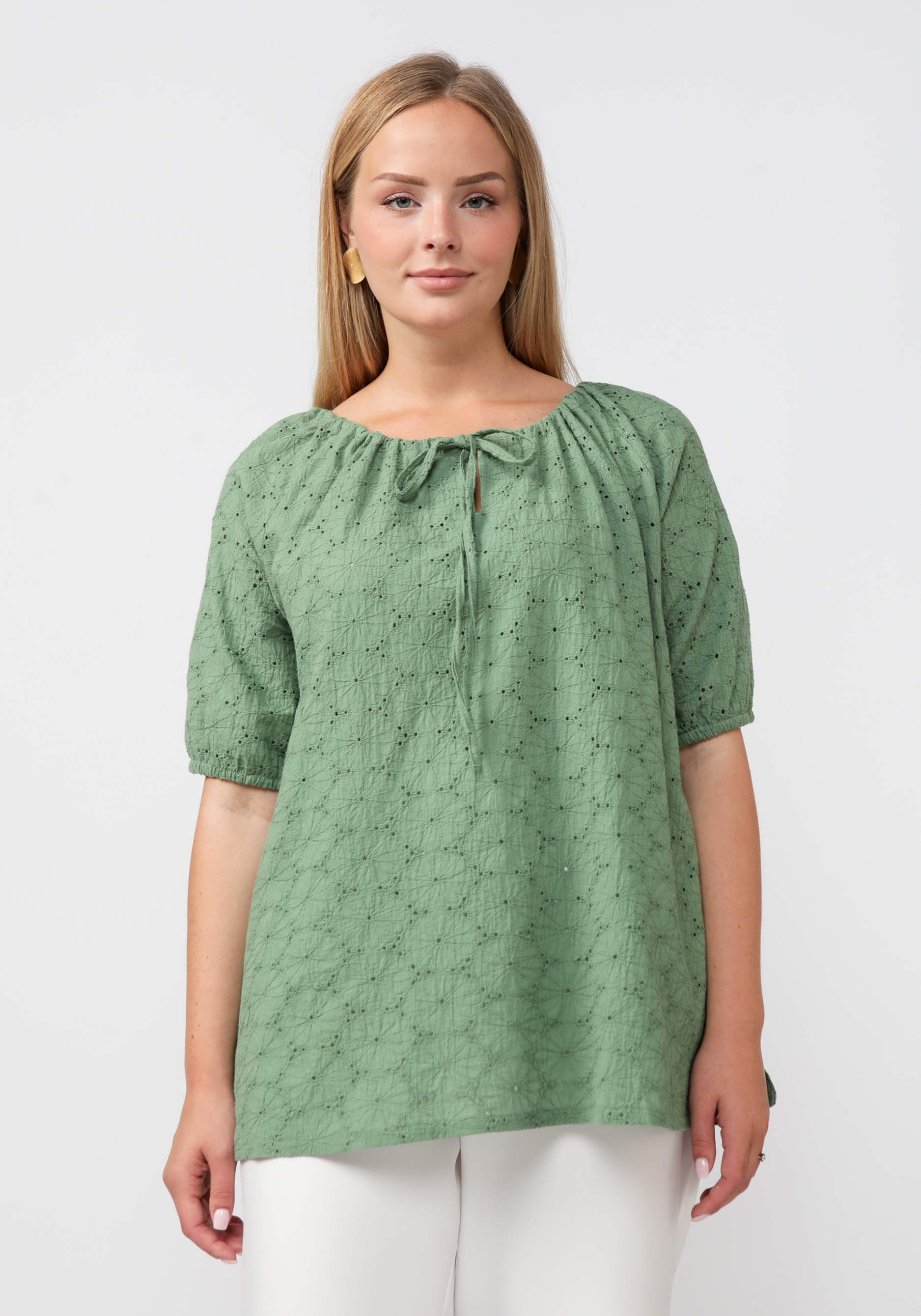 Блуза из шитья свободного кроя жен сарафан льняное лето зеленый р 50