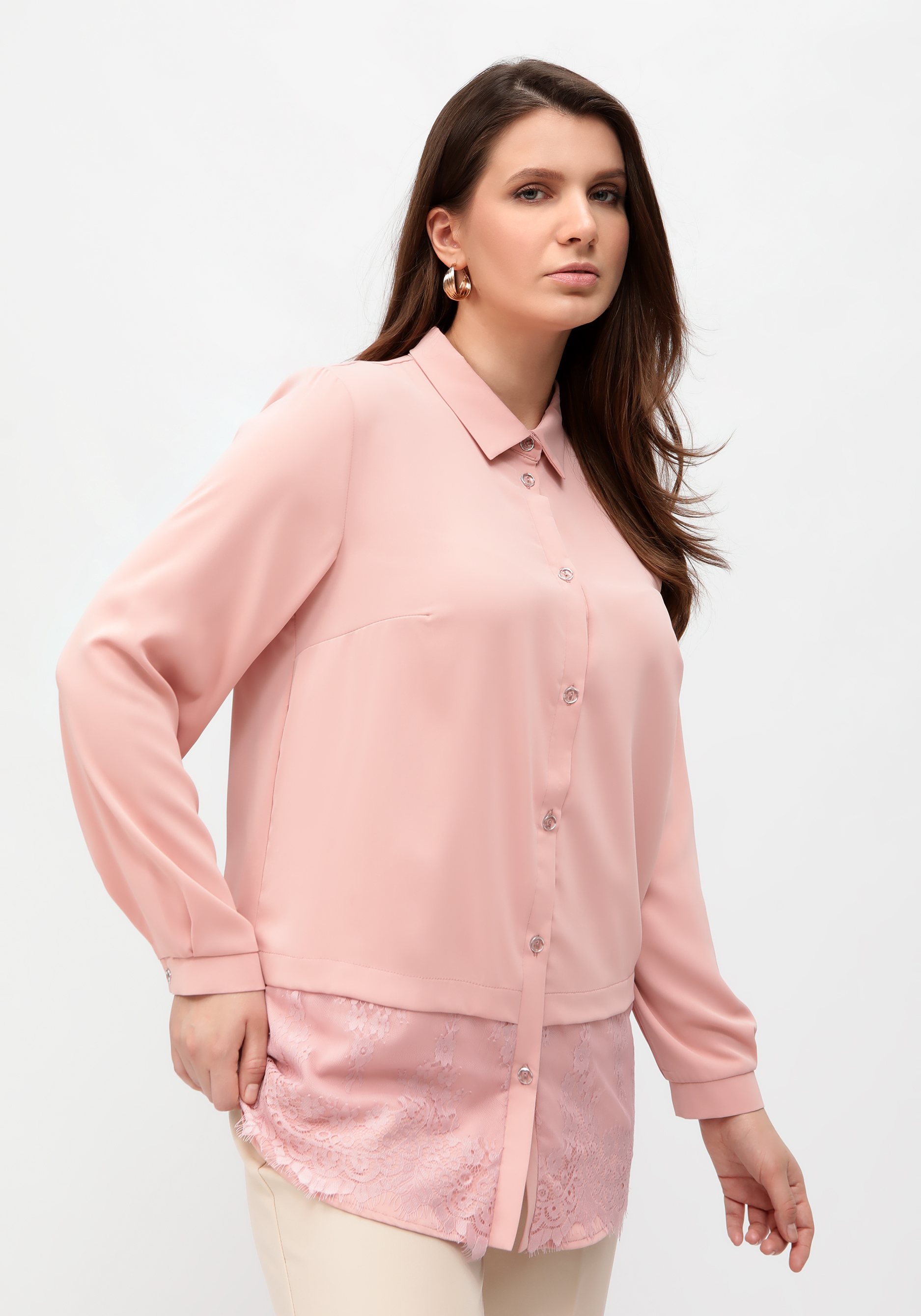 Блуза с ажурным кружевом по низу Mio Imperatrice, цвет розовый, размер 52