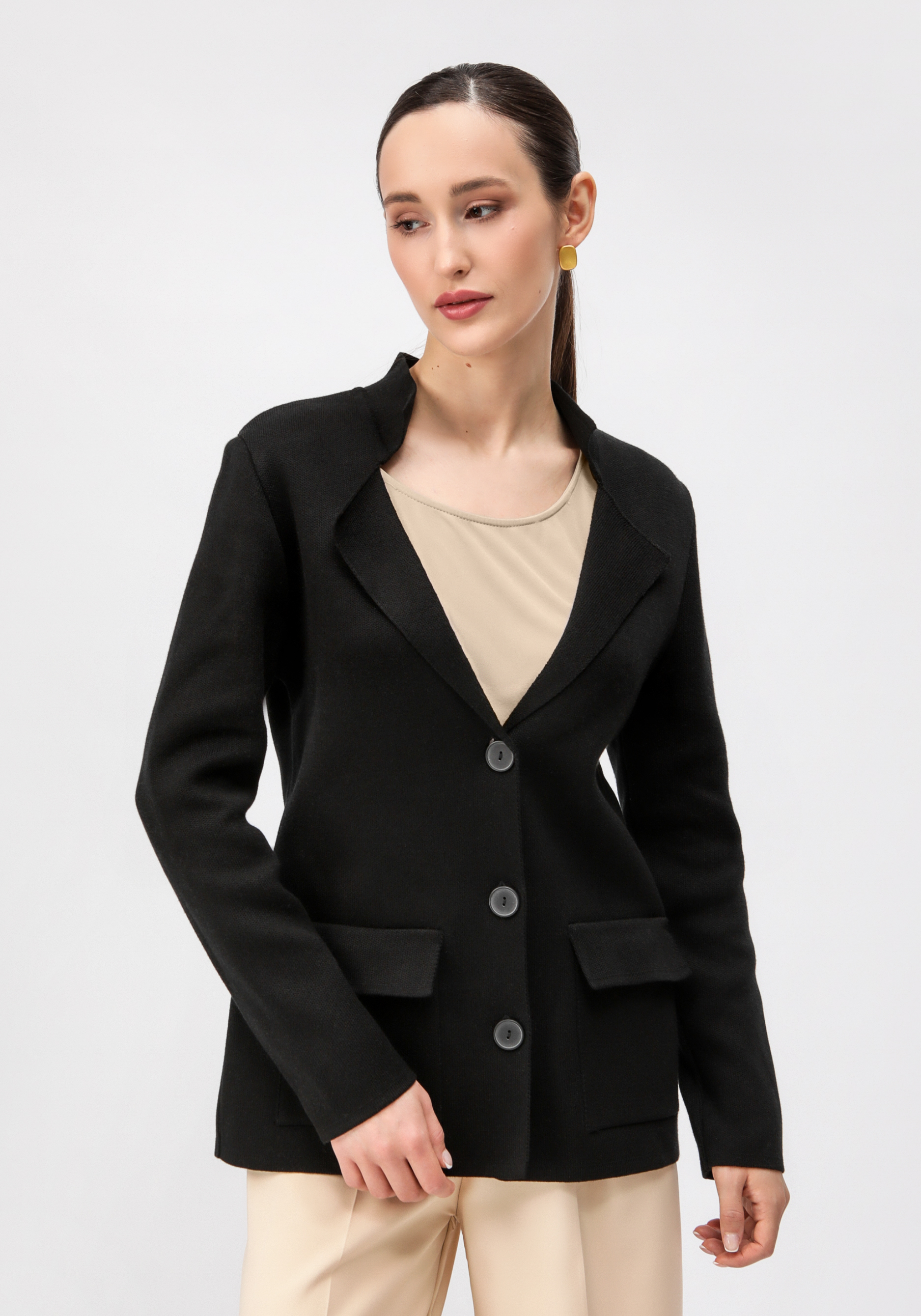 Жакет женский на пуговицах с карманами Vivawool, цвет черный, размер 50 - фото 1