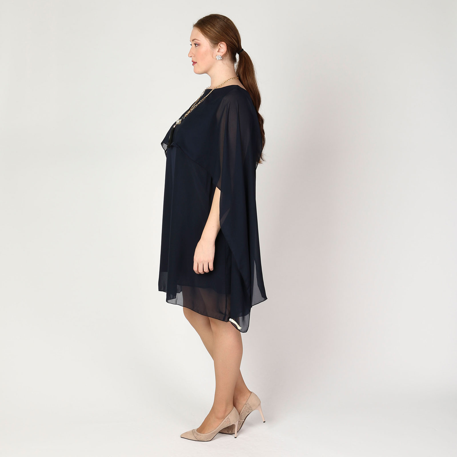Платье из шифона с украшением в комплекте Bianka Modeno, размер 58, цвет синий - фото 5