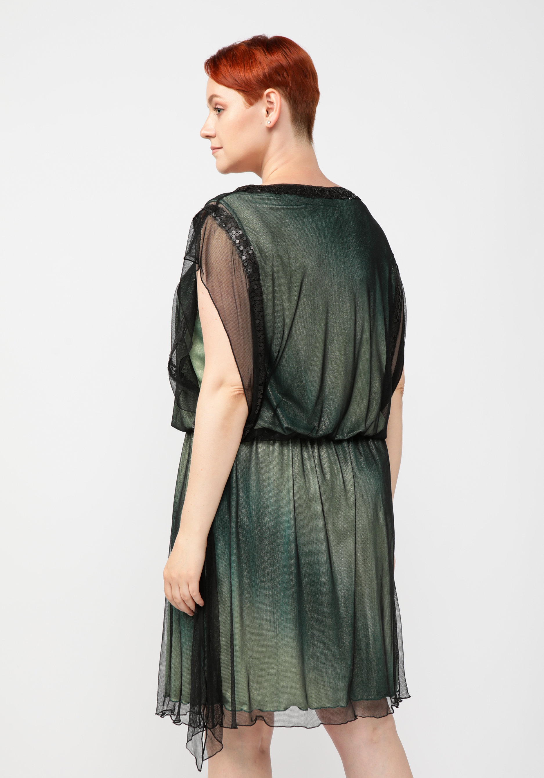 Платье с заниженной линией талии и пайетками GalaGrosso, размер 54, цвет зеленый - фото 3
