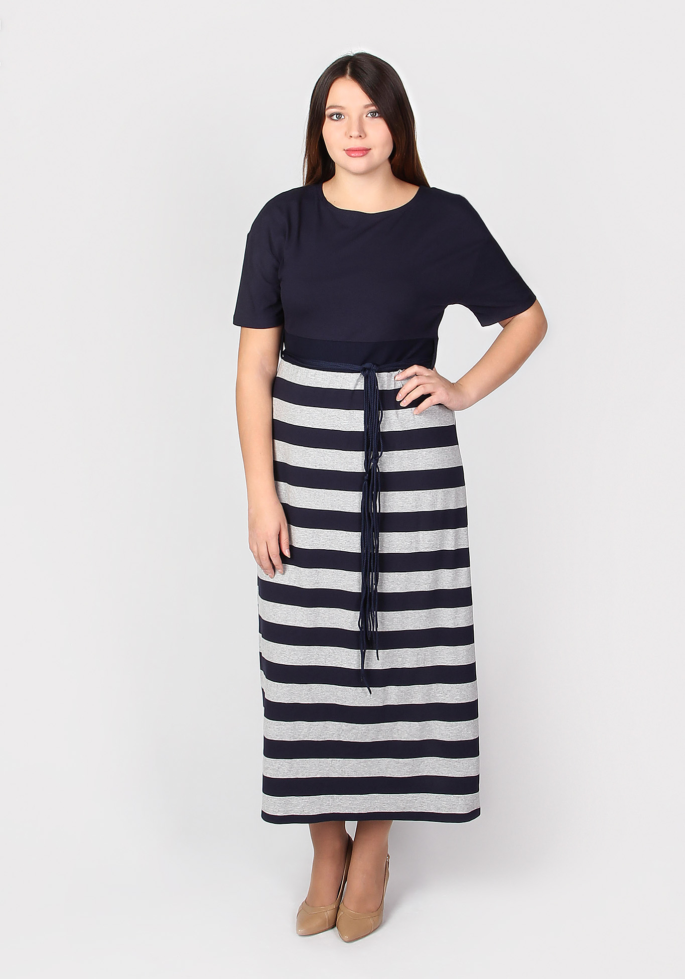 Платье-макси с плетеным ремешком в комплекте Милада, цвет серый, размер 50 - фото 4