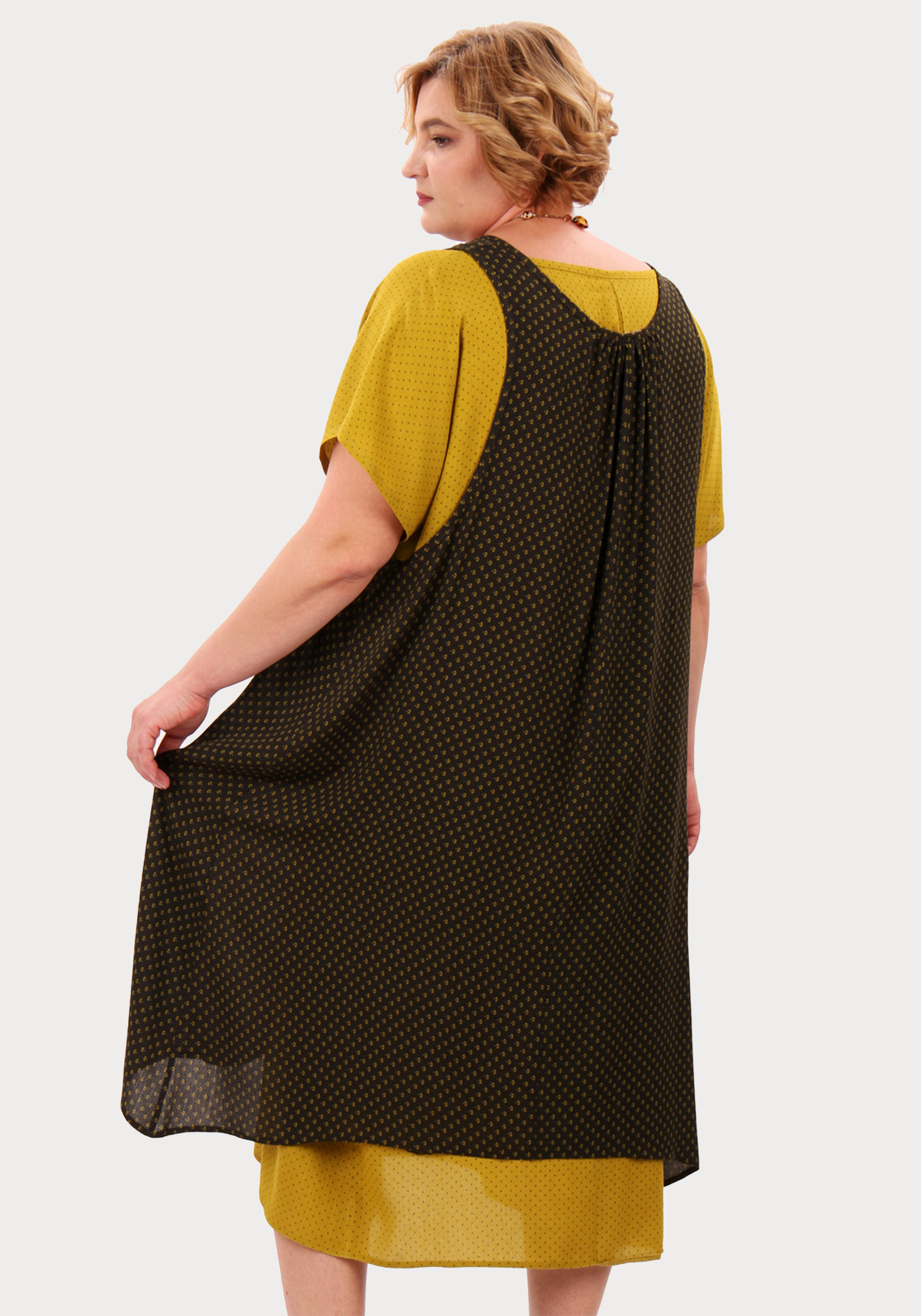 Платье-двойка свободного кроя Синель, размер 66, цвет желтый - фото 7