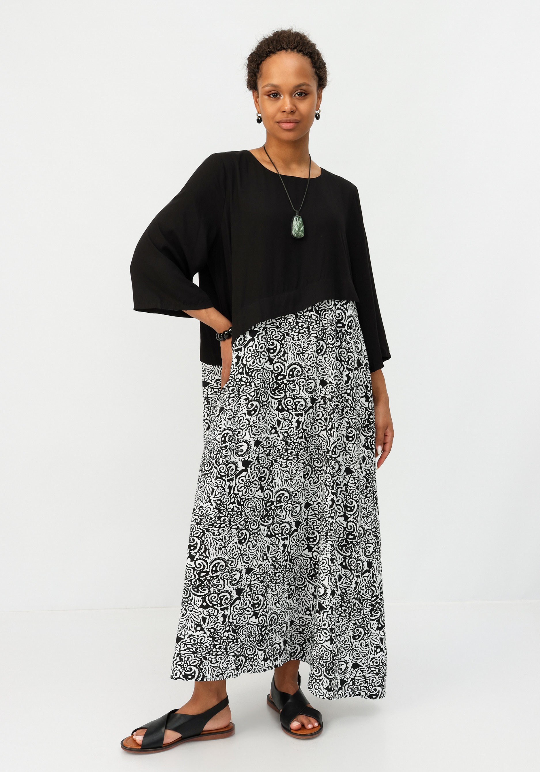 Платье комбинированное свободного кроя Frida, размер 54, цвет черный - фото 1