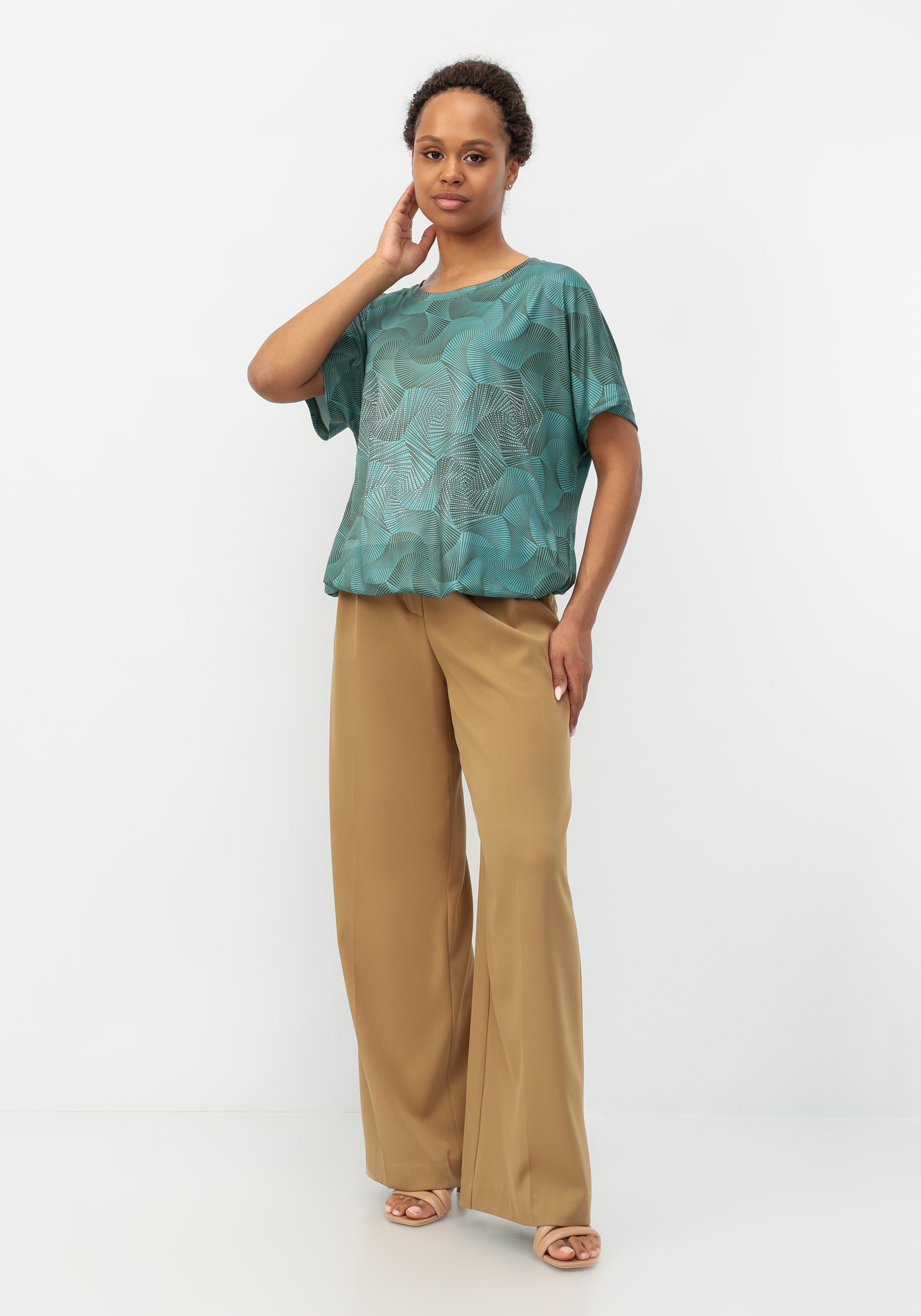 Блуза со стразами и принтом No name, размер 56-58, цвет зеленый - фото 2