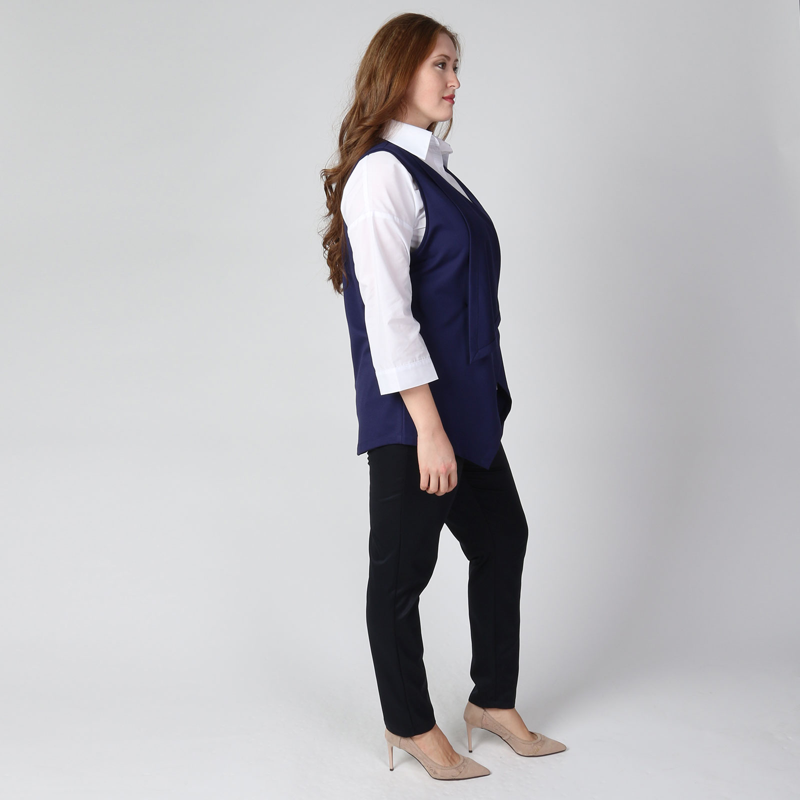 Комплект: блуза и асимметричный жилет Elletto Life, размер 60, цвет синий - фото 3