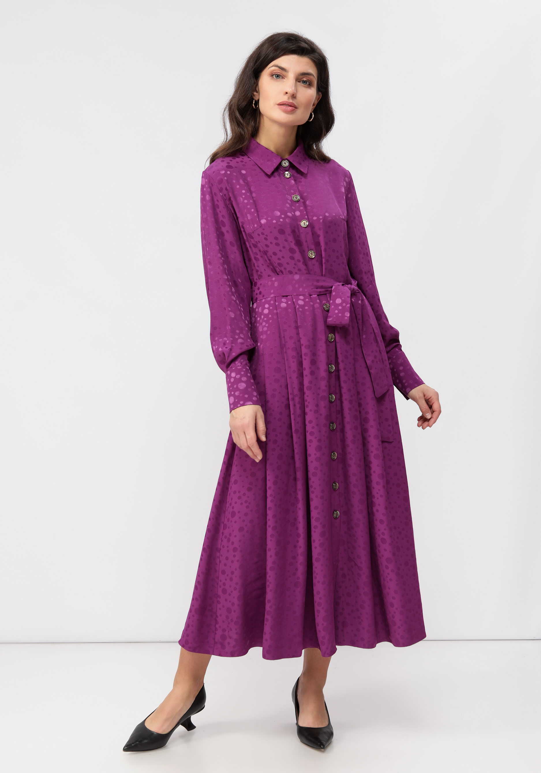 Платье на пуговицах со складками на юбке Vivienne Mare, цвет фиолетовый, размер 50 - фото 1