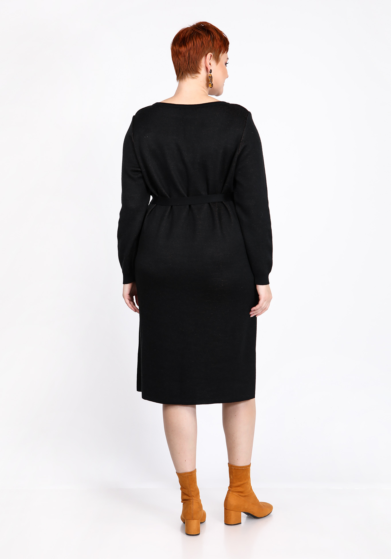 Платье с вырезом "лодочка" и поясом Vivawool, размер 48, цвет черный - фото 4