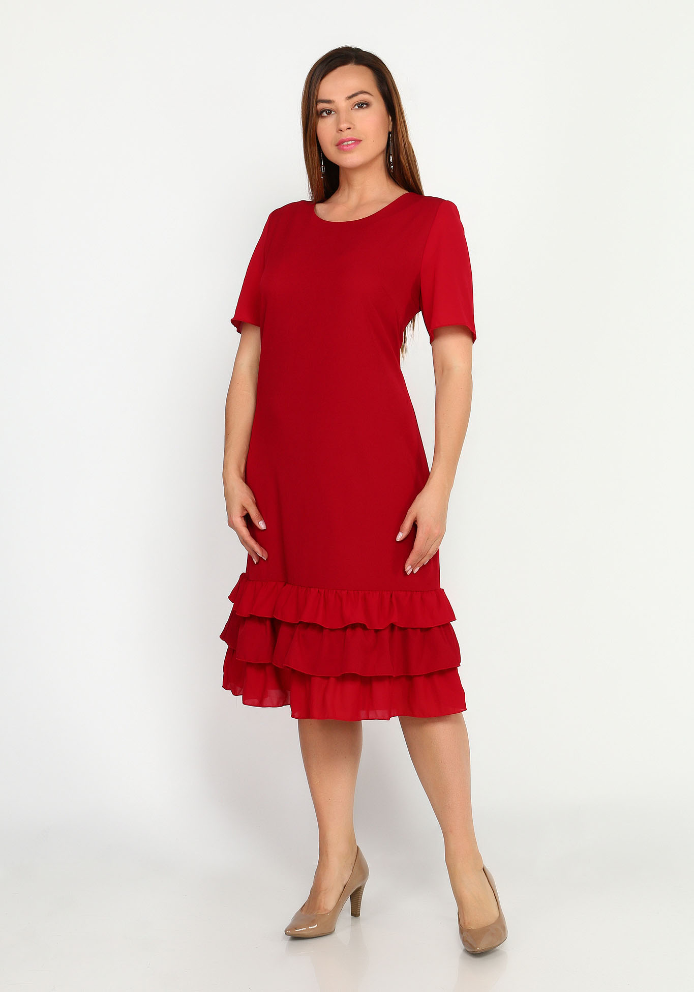 Платье с шифоновыми оборками по низу Bianka Modeno, размер 48, цвет красный - фото 3