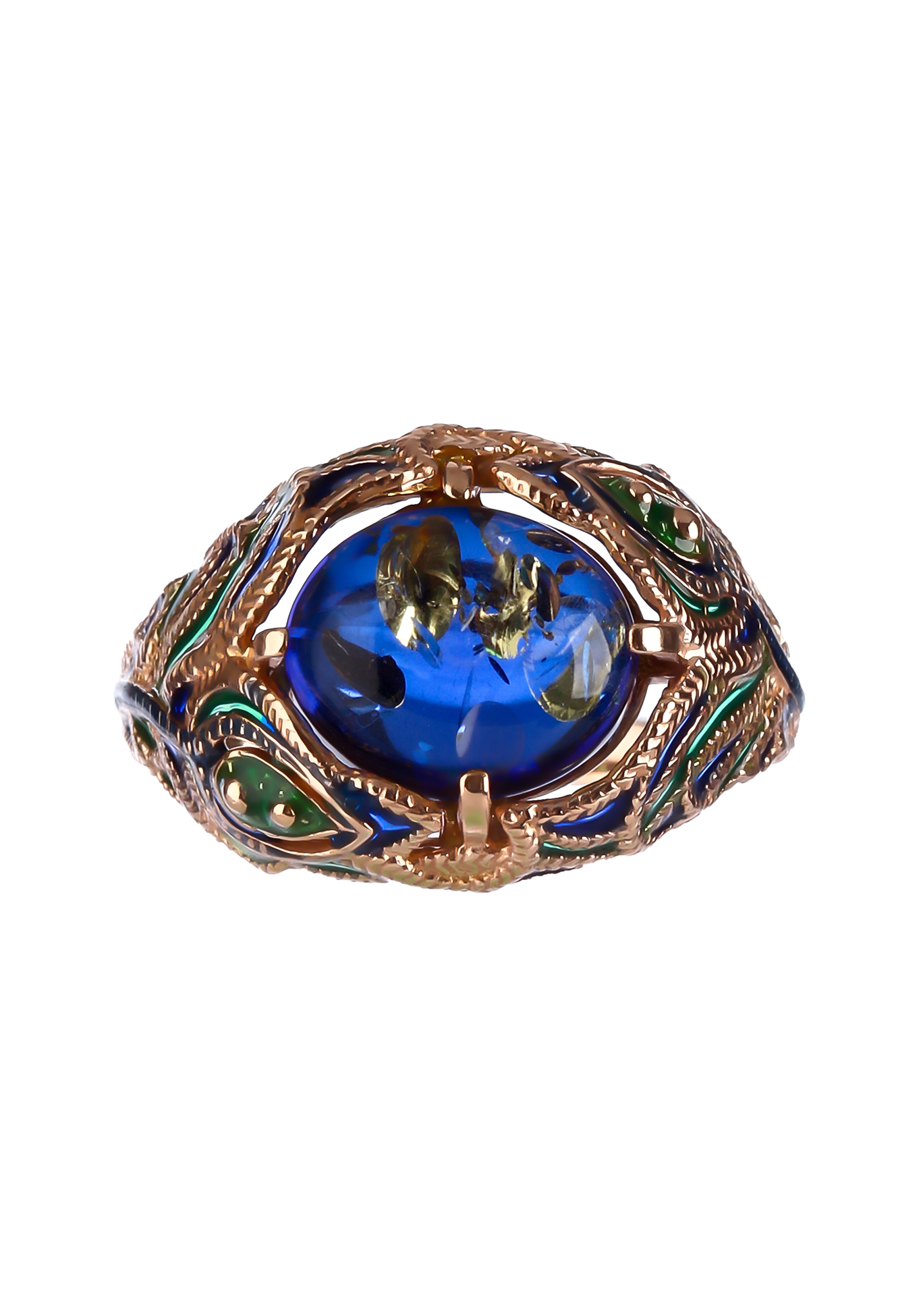 Серебряное кольцо  "Синяя звезда" Янтарная волна, размер 20, цвет мультиколор