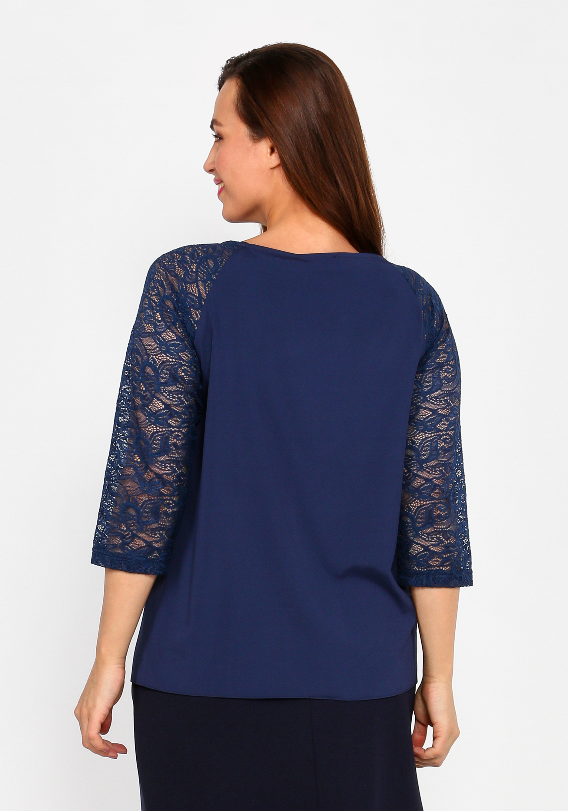 Блузка с кружевом Julia Weber, размер 52, цвет синий - фото 10