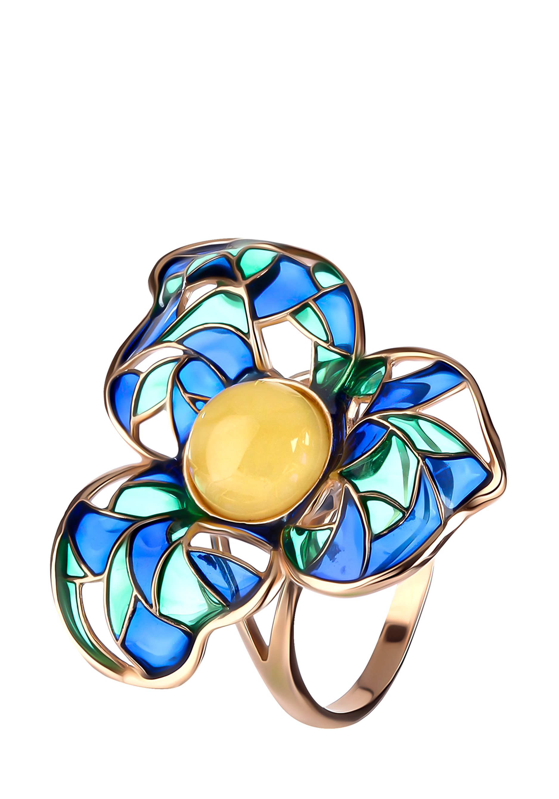 Кольцо серебряное "Дивный цветок" Янтарная волна, размер 19