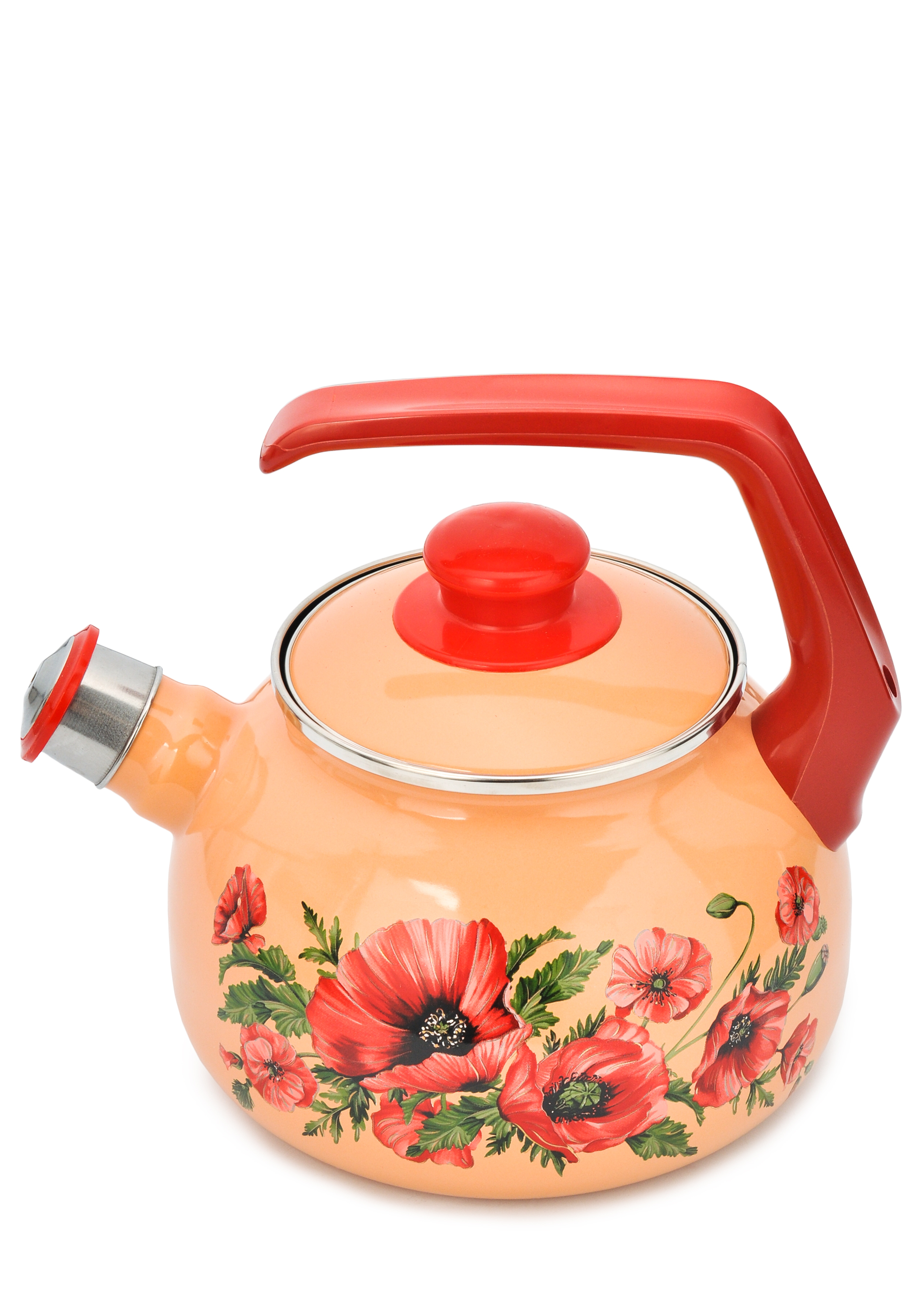 Чайник эмалированный "Маки" со свистком Metrot, цвет оранжевый - фото 1