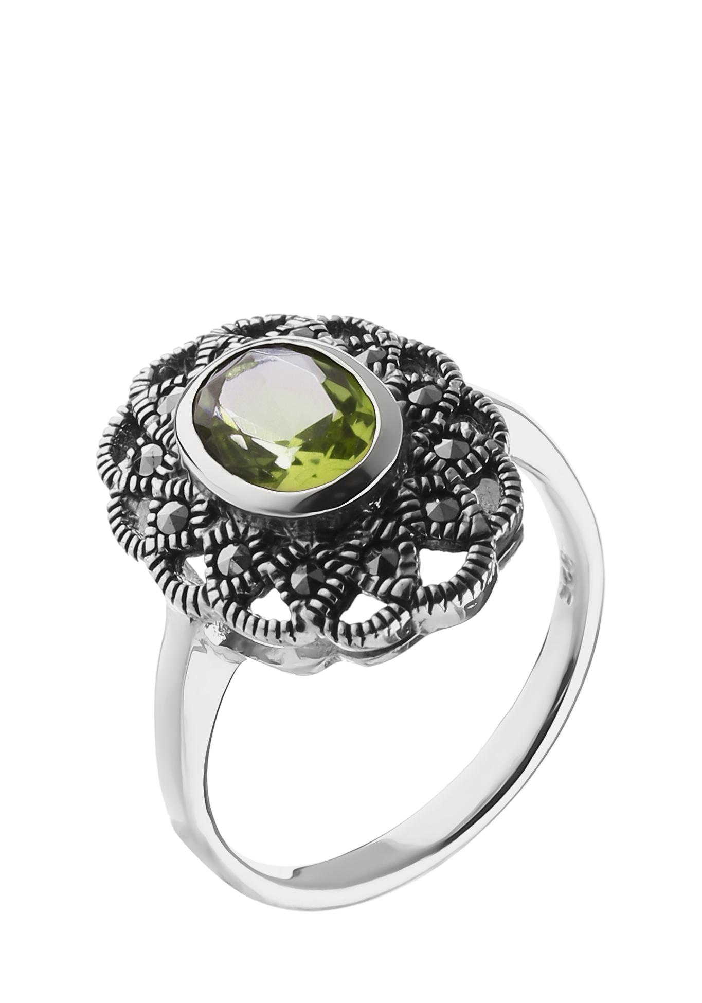Серебряное кольцо  "Селения" Nouvelle, цвет зеленый, размер 17 перстень - фото 1