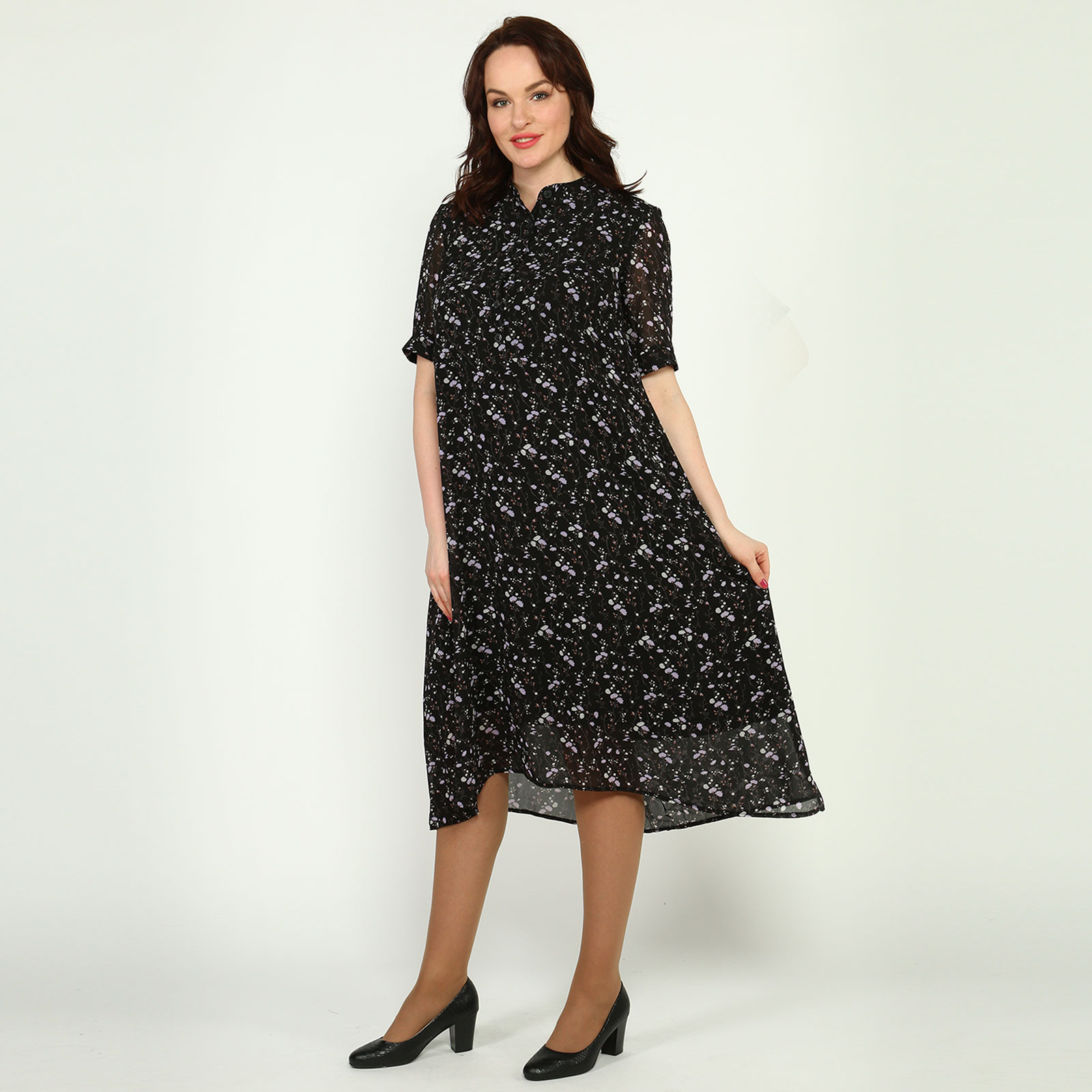 Платье шифоновое с воротником стойка Frida, размер 48, цвет черный - фото 7