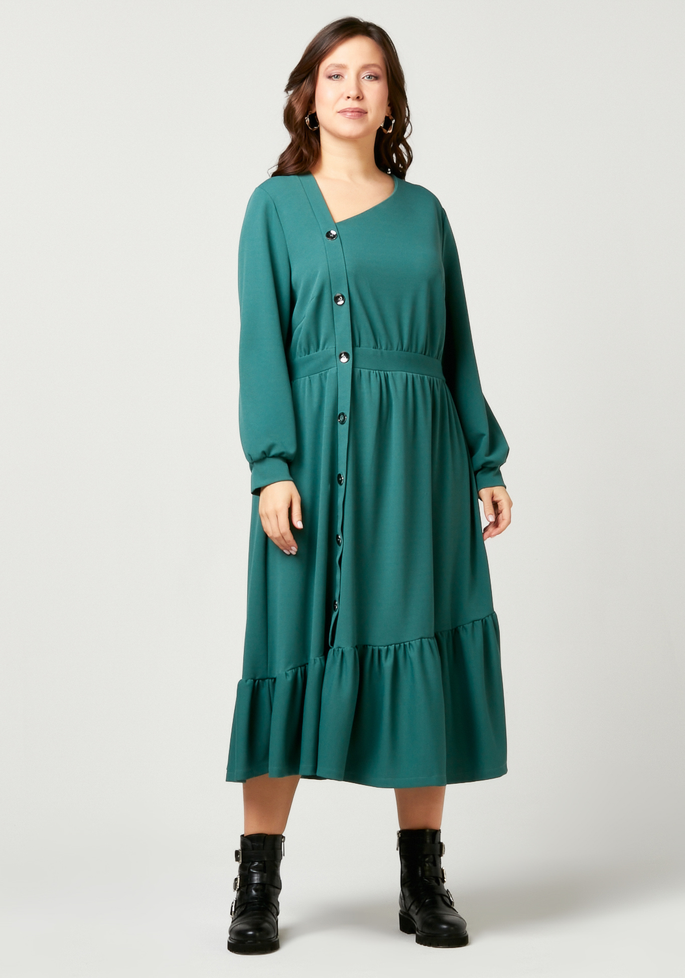 Платье однотонное с декоративными пуговицами Bianka Modeno, размер 50, цвет зеленый - фото 4