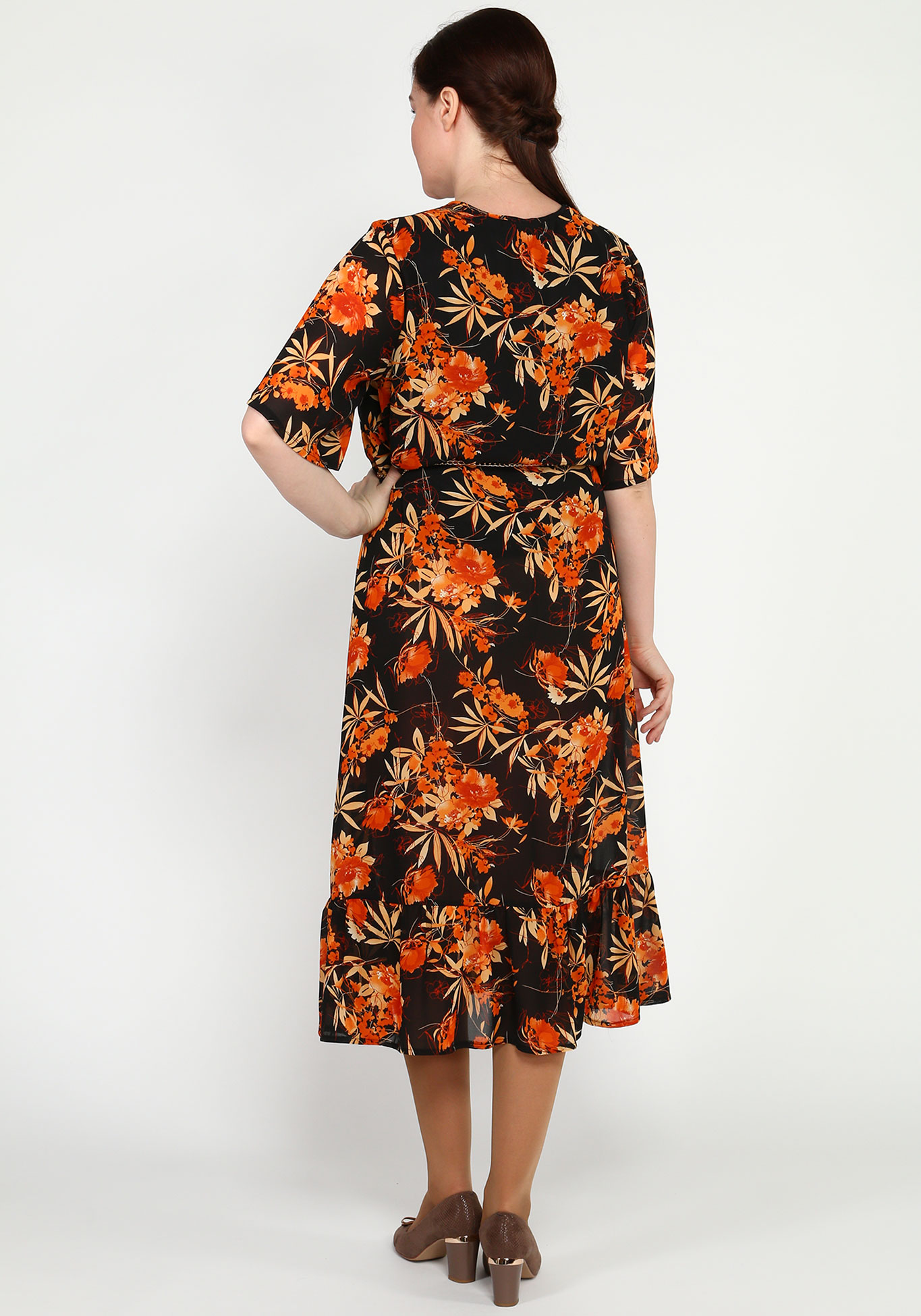 Платье с воланом и принтом Victoria, цвет оранжевый, размер 48 - фото 2