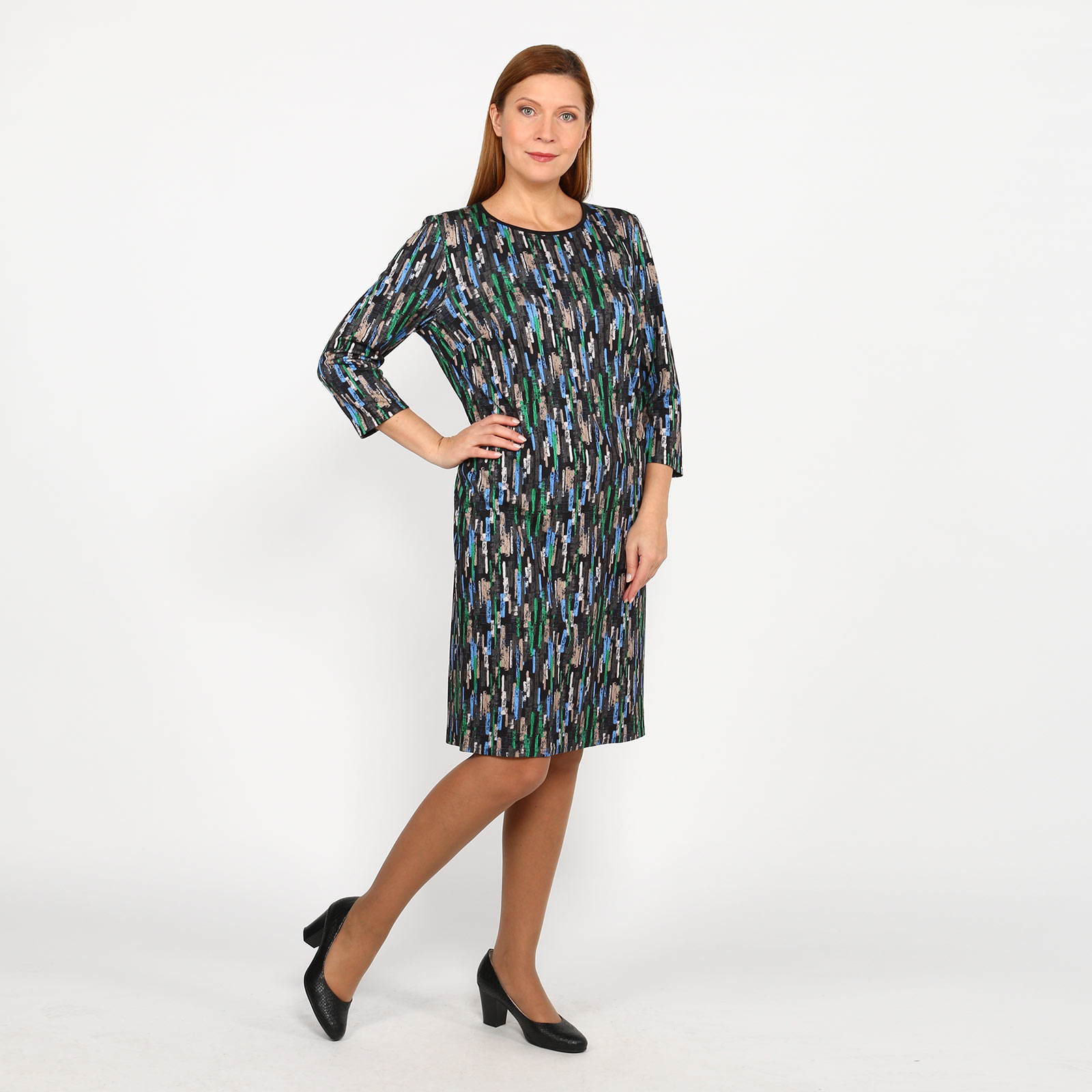 Платье прямого силуэта с контрастным принтом Bianka Modeno, размер 56, цвет разноцветный - фото 3